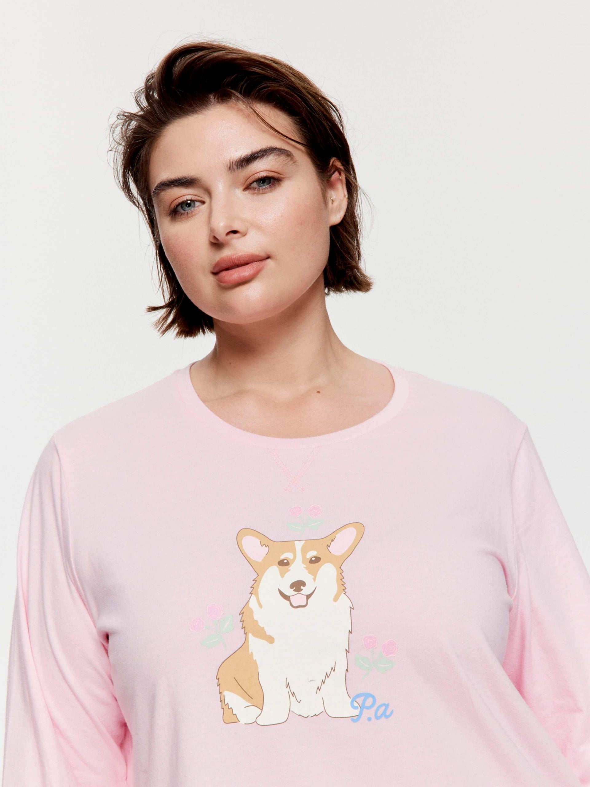 P.A. Plus Corgi Long Sleeve Top Pink