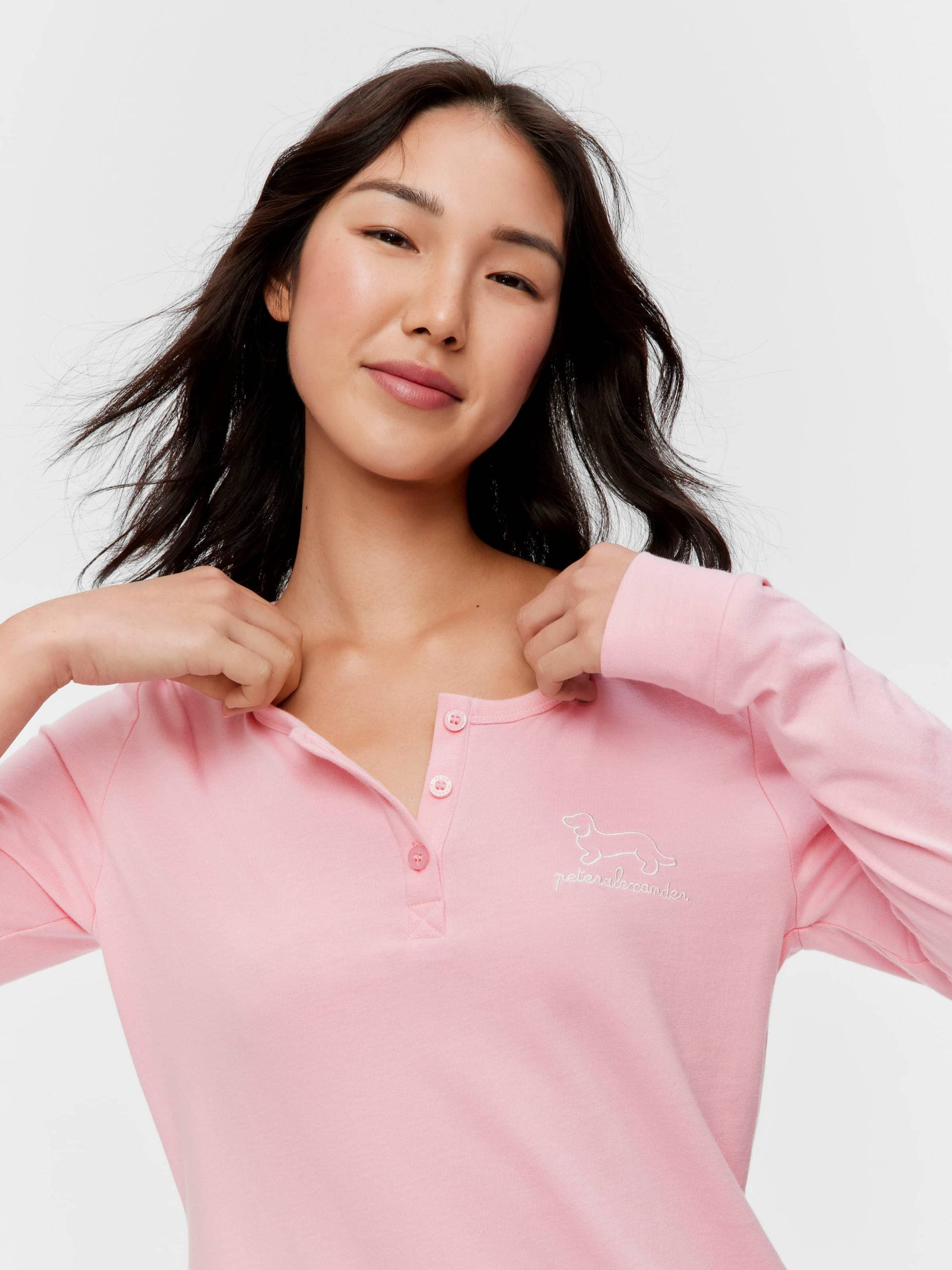 Pink Branded Henley Long Sleeve Top pink