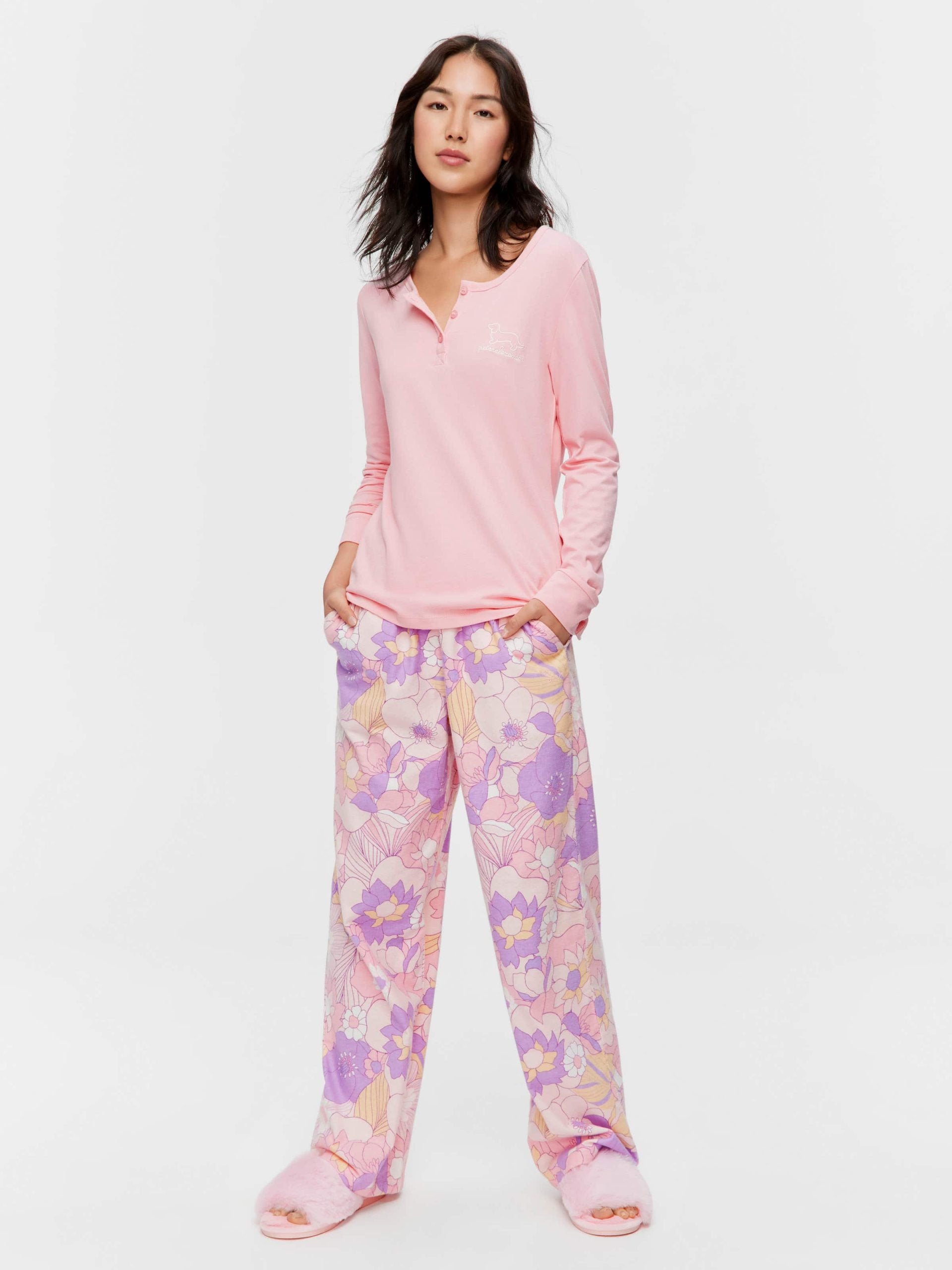 Pink Branded Henley Long Sleeve Top pink