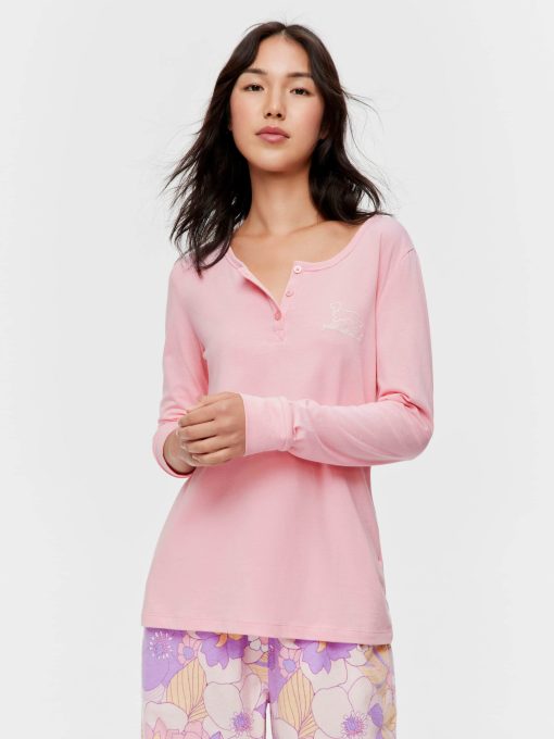Pink Branded Henley Long Sleeve Top pink