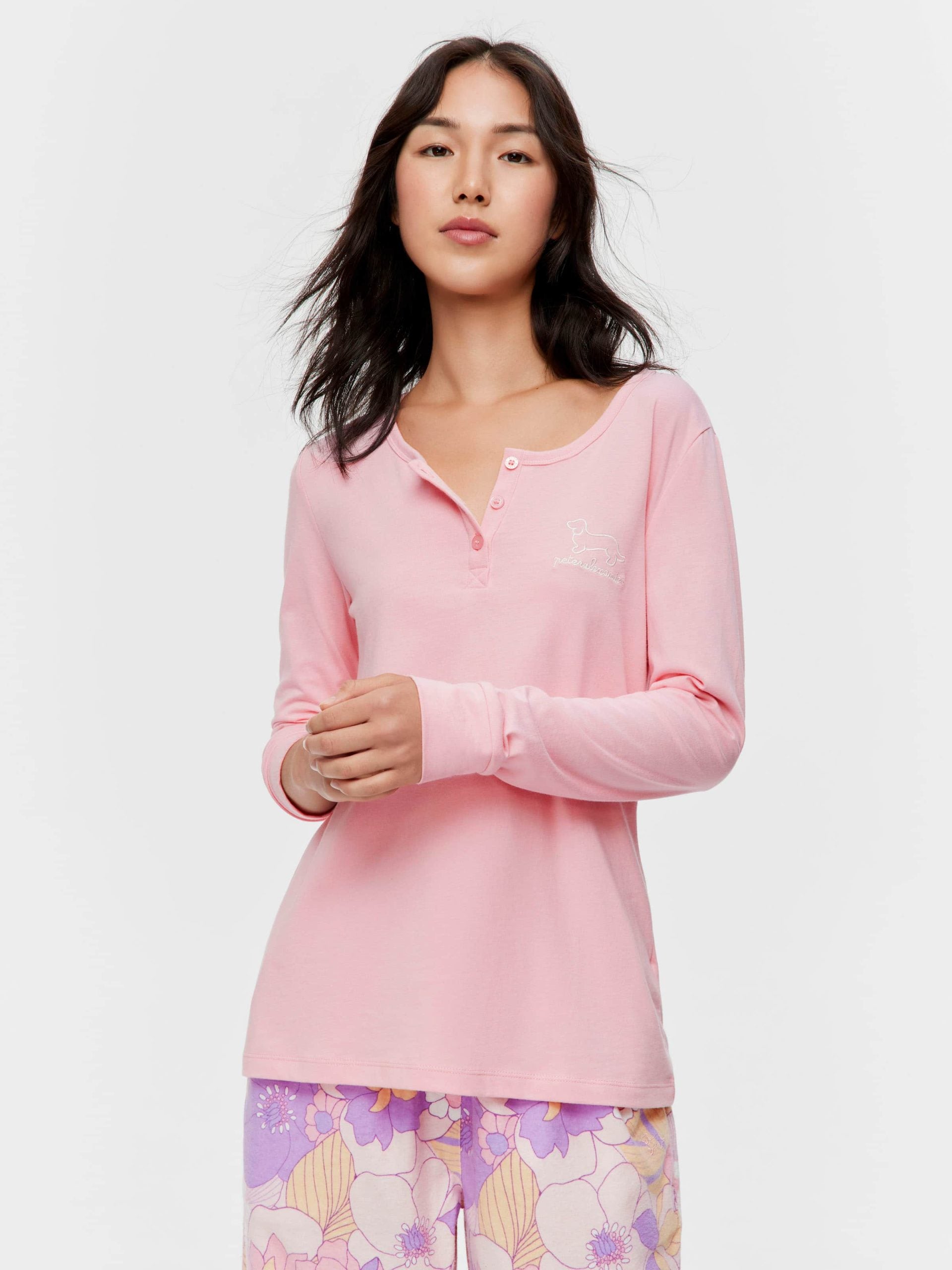 Pink Branded Henley Long Sleeve Top pink