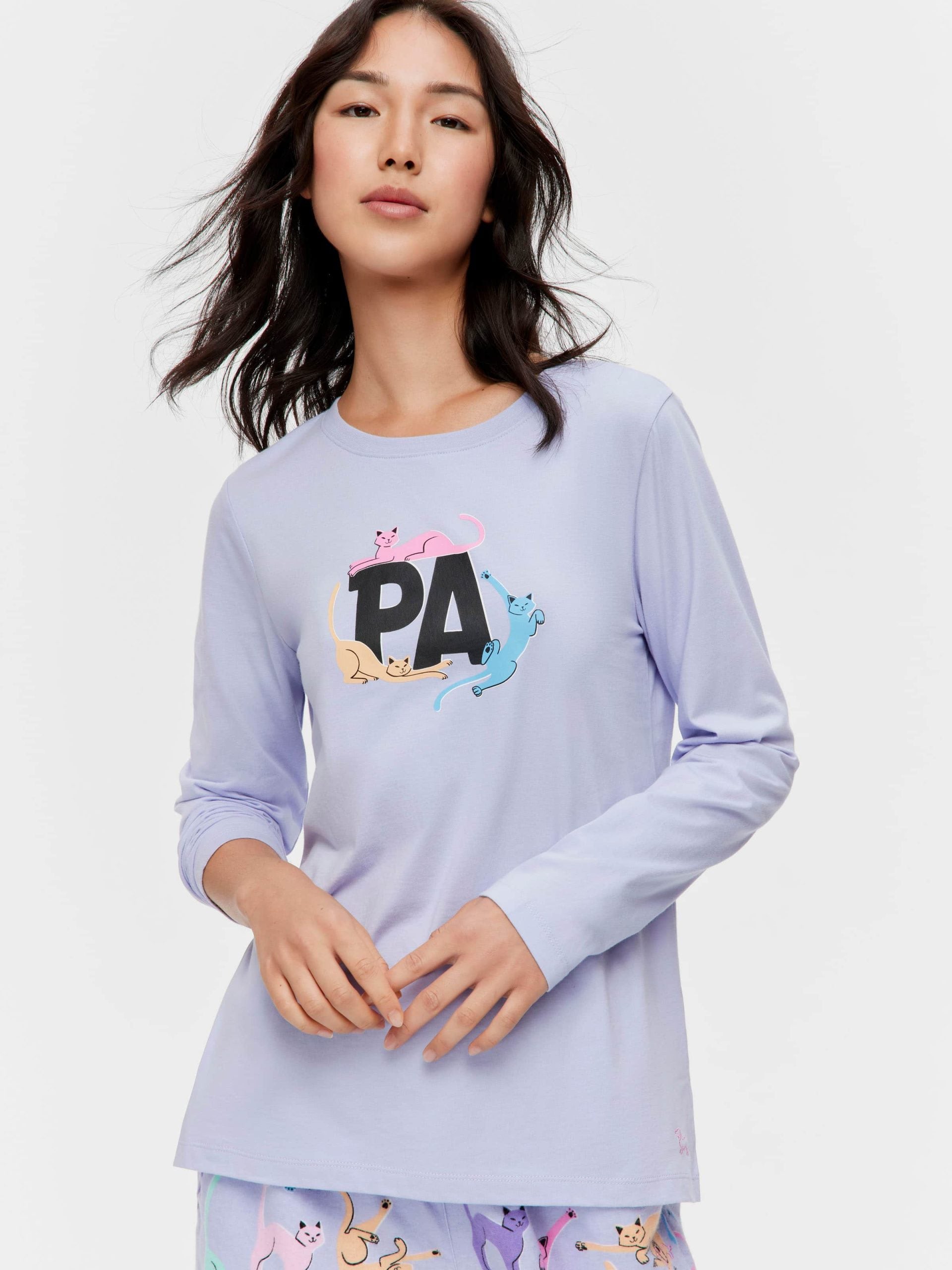 Playful Cats Long Sleeve Top purple