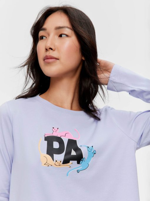 Playful Cats Long Sleeve Top purple