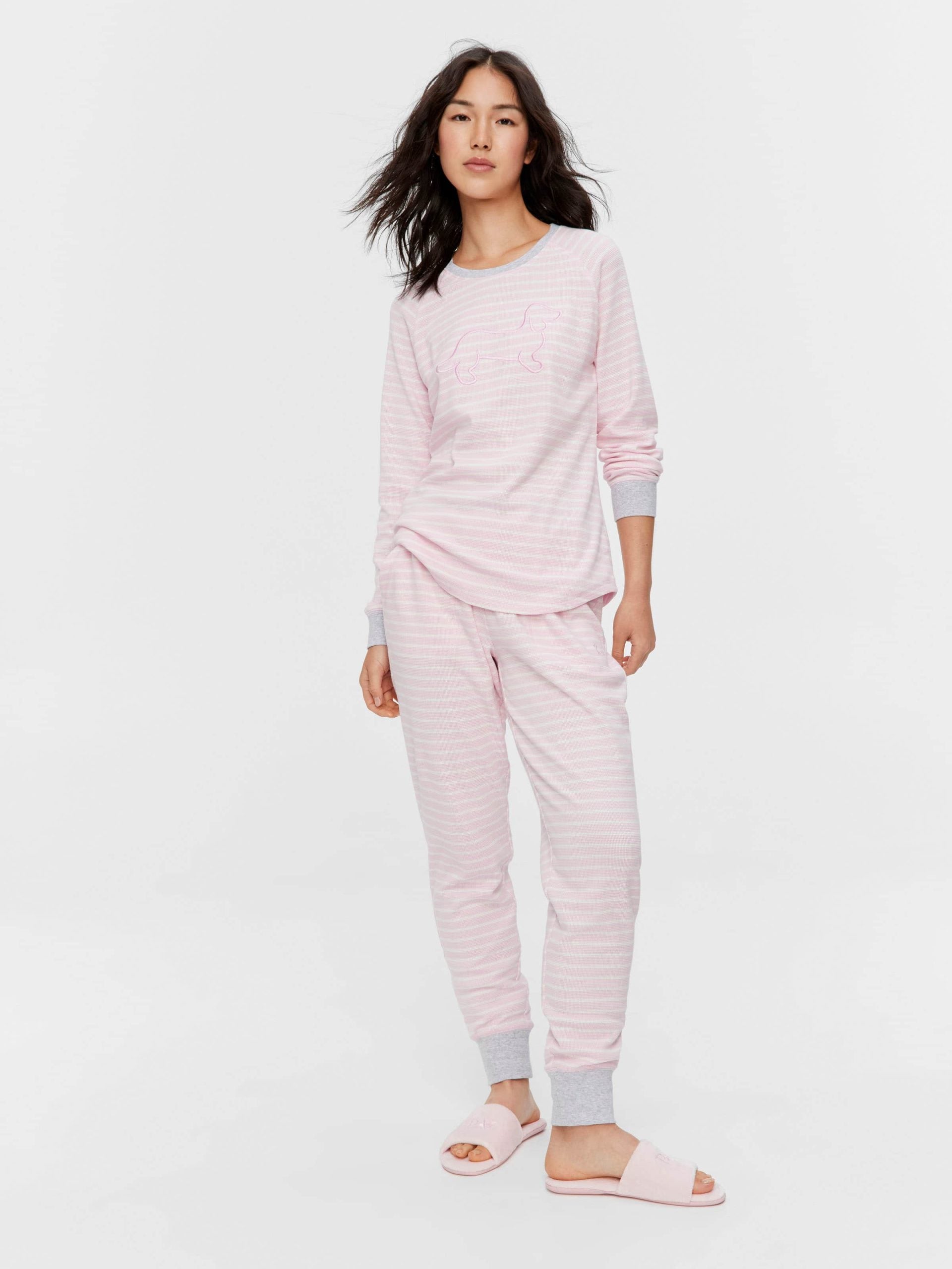 Pink Waffle Stripe Long Sleeve Top multi