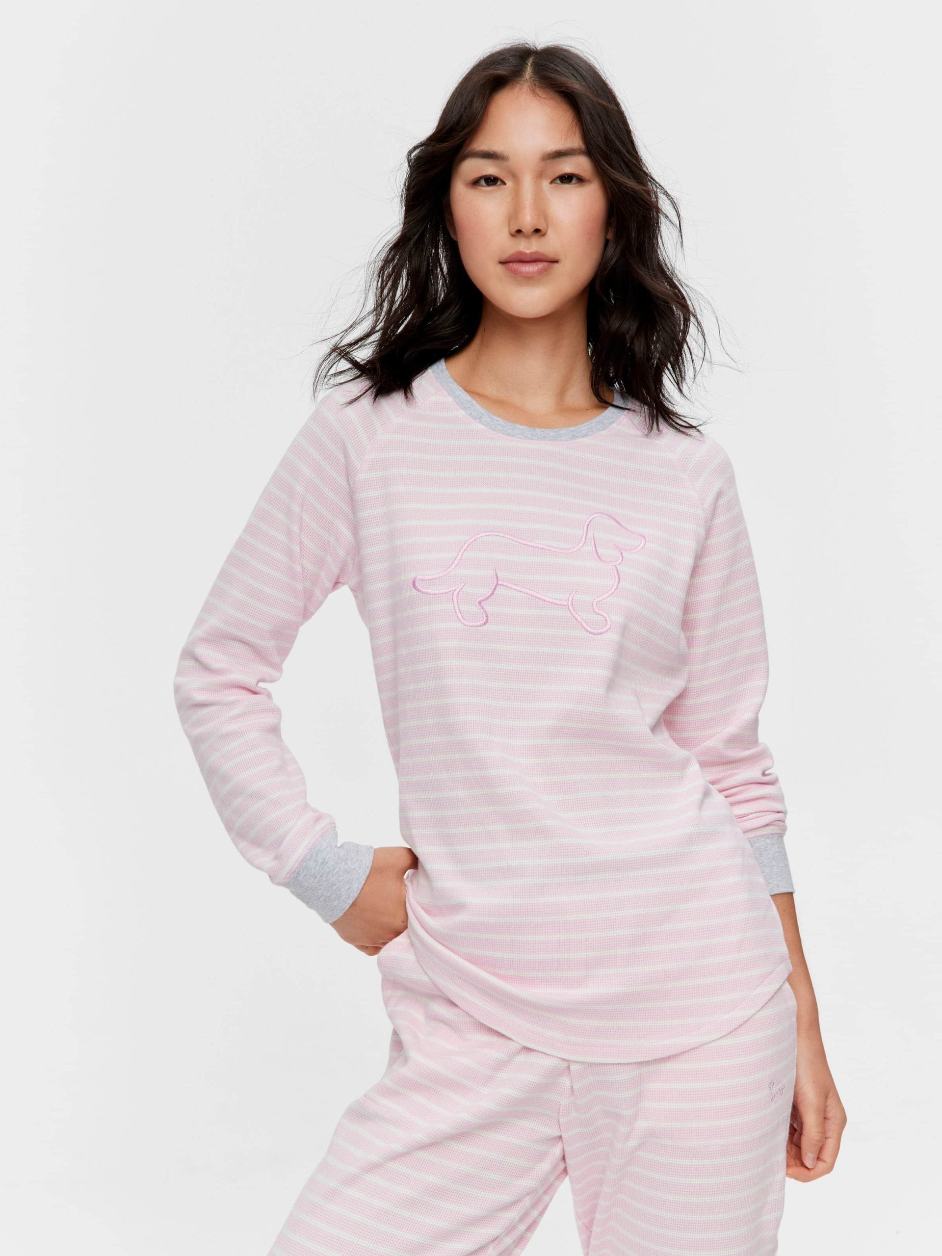 Pink Waffle Stripe Long Sleeve Top multi