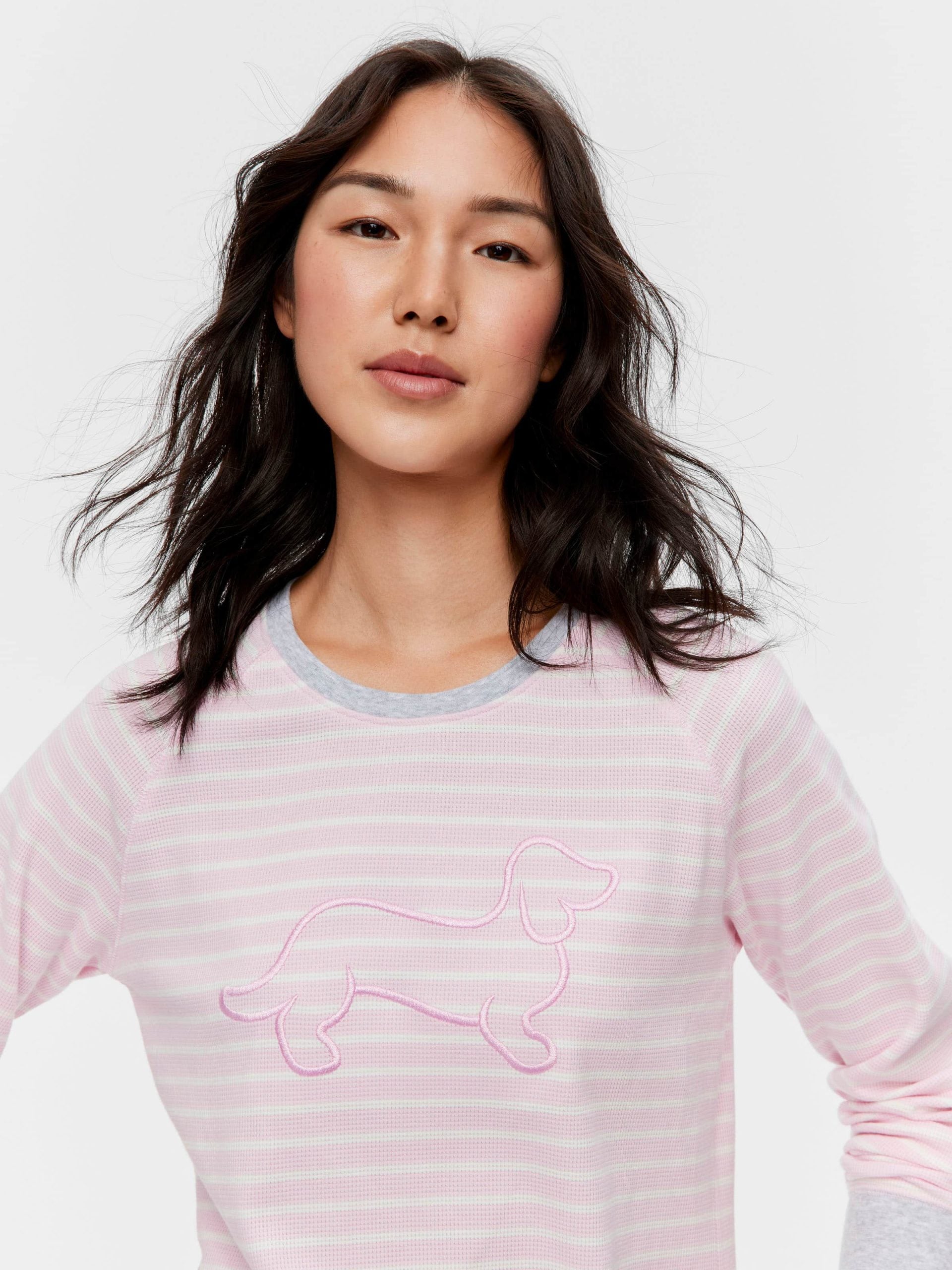 Pink Waffle Stripe Long Sleeve Top multi