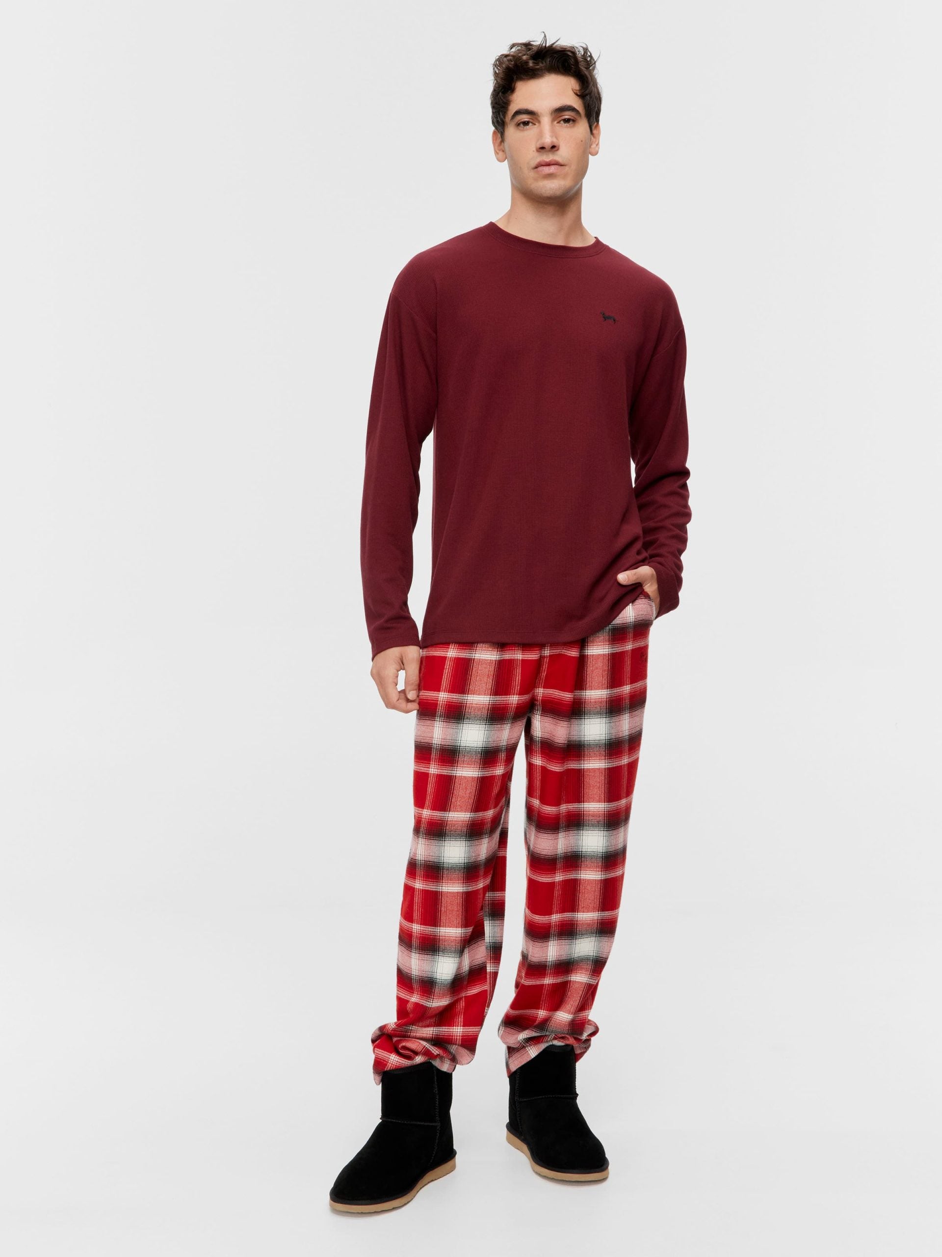 Burgundy Waffle Long Sleeve Top Red