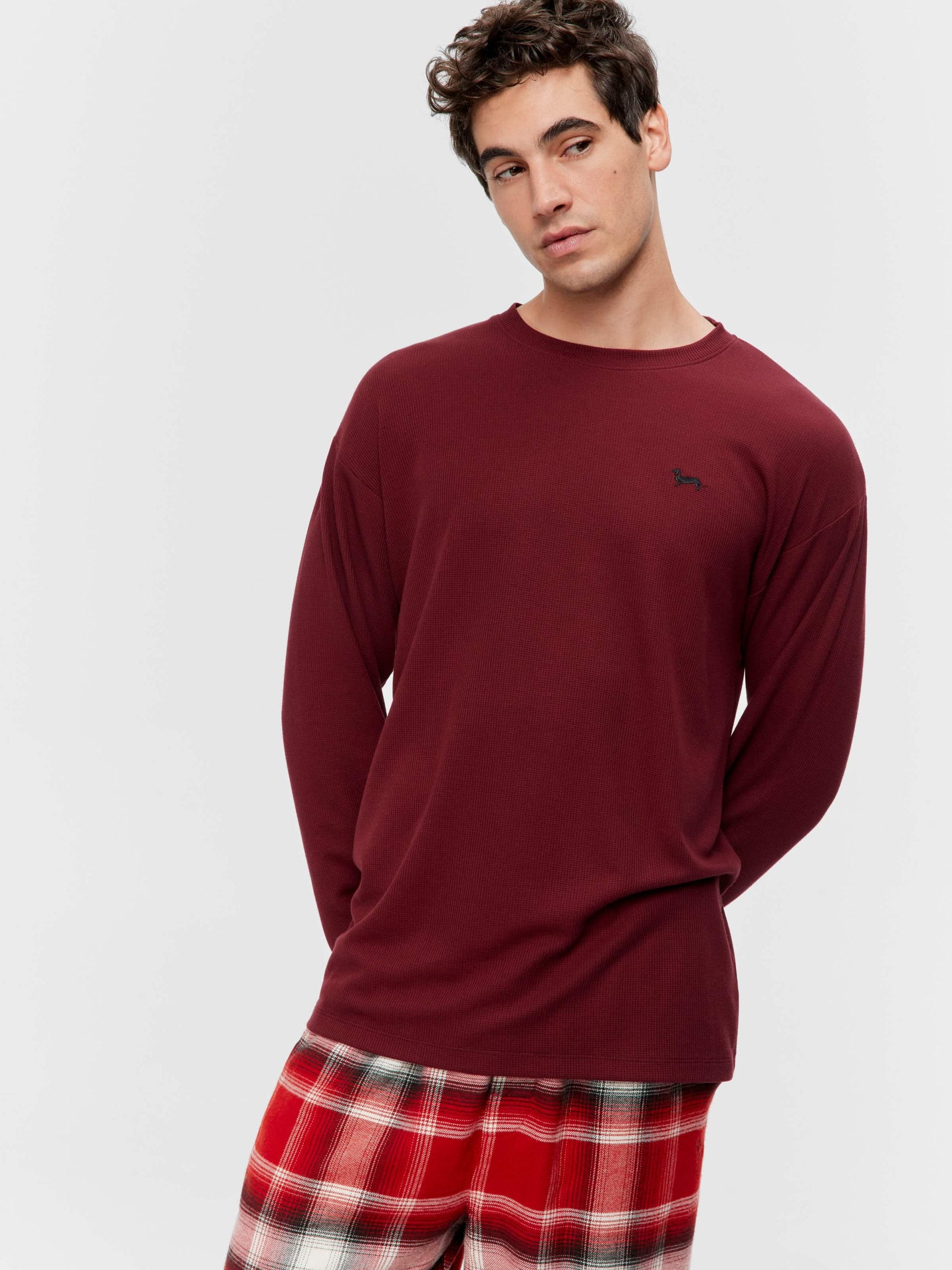 Burgundy Waffle Long Sleeve Top Red