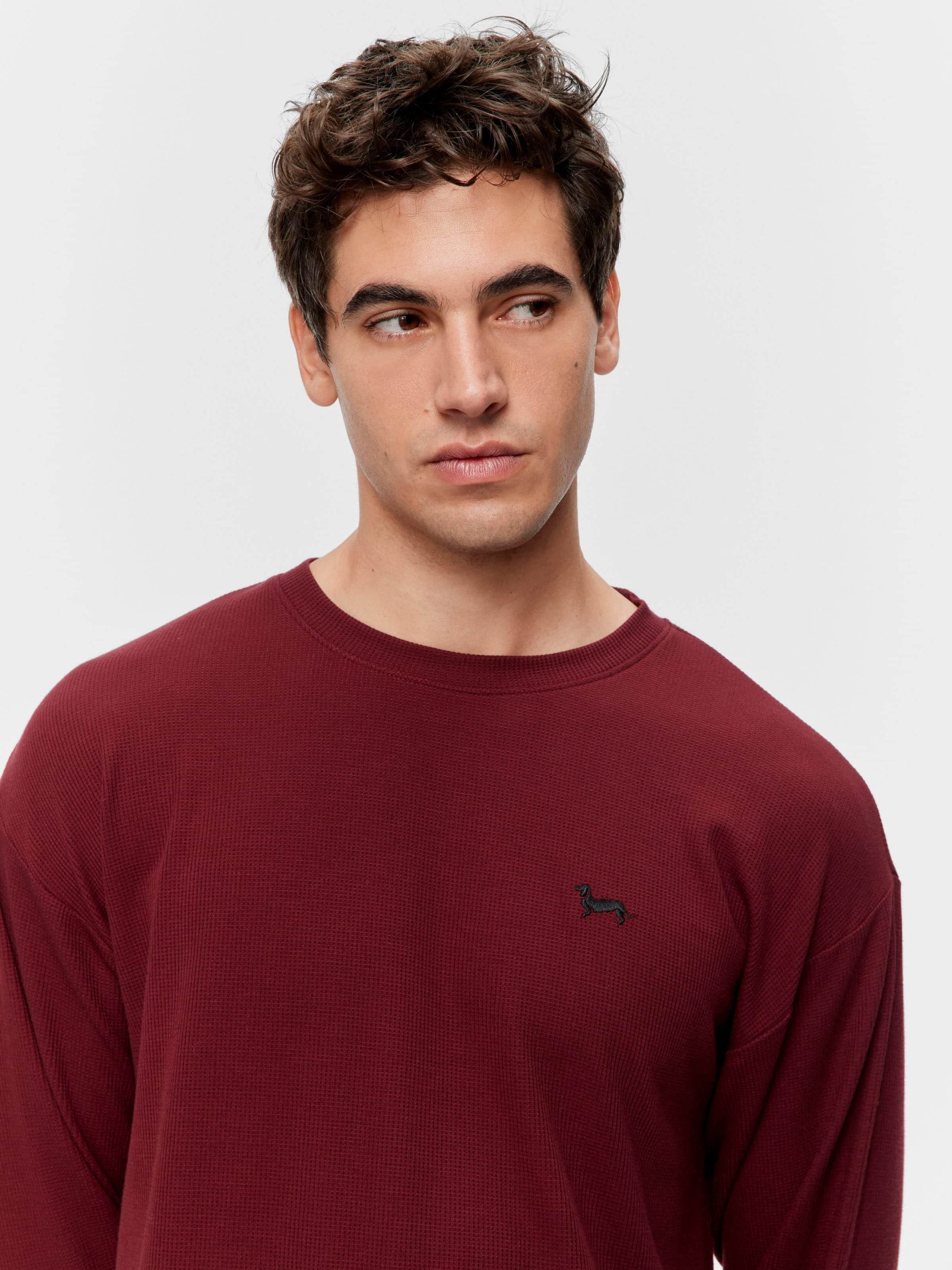 Burgundy Waffle Long Sleeve Top Red