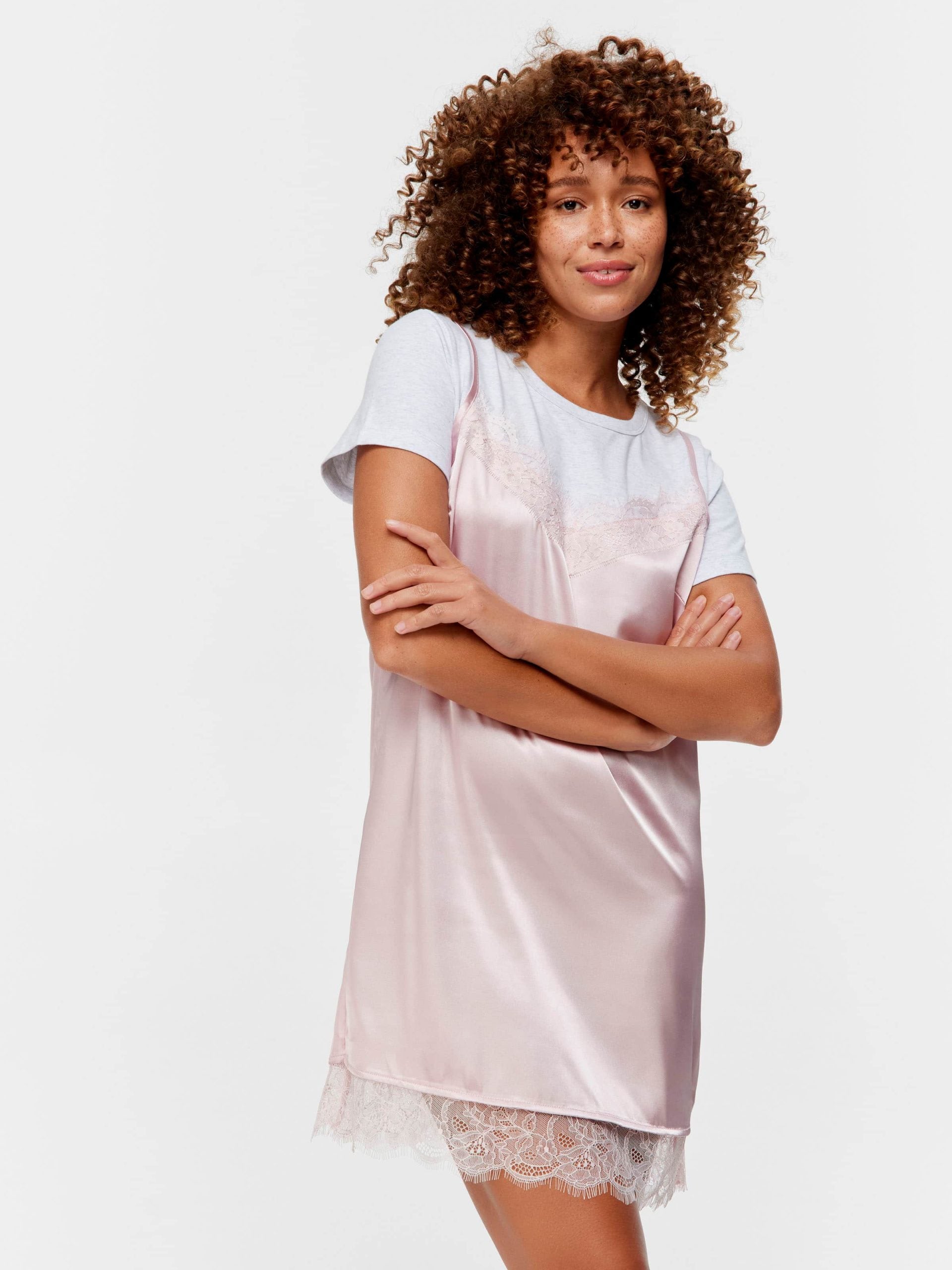 T-Shirt Satin Slip Nightie Multi