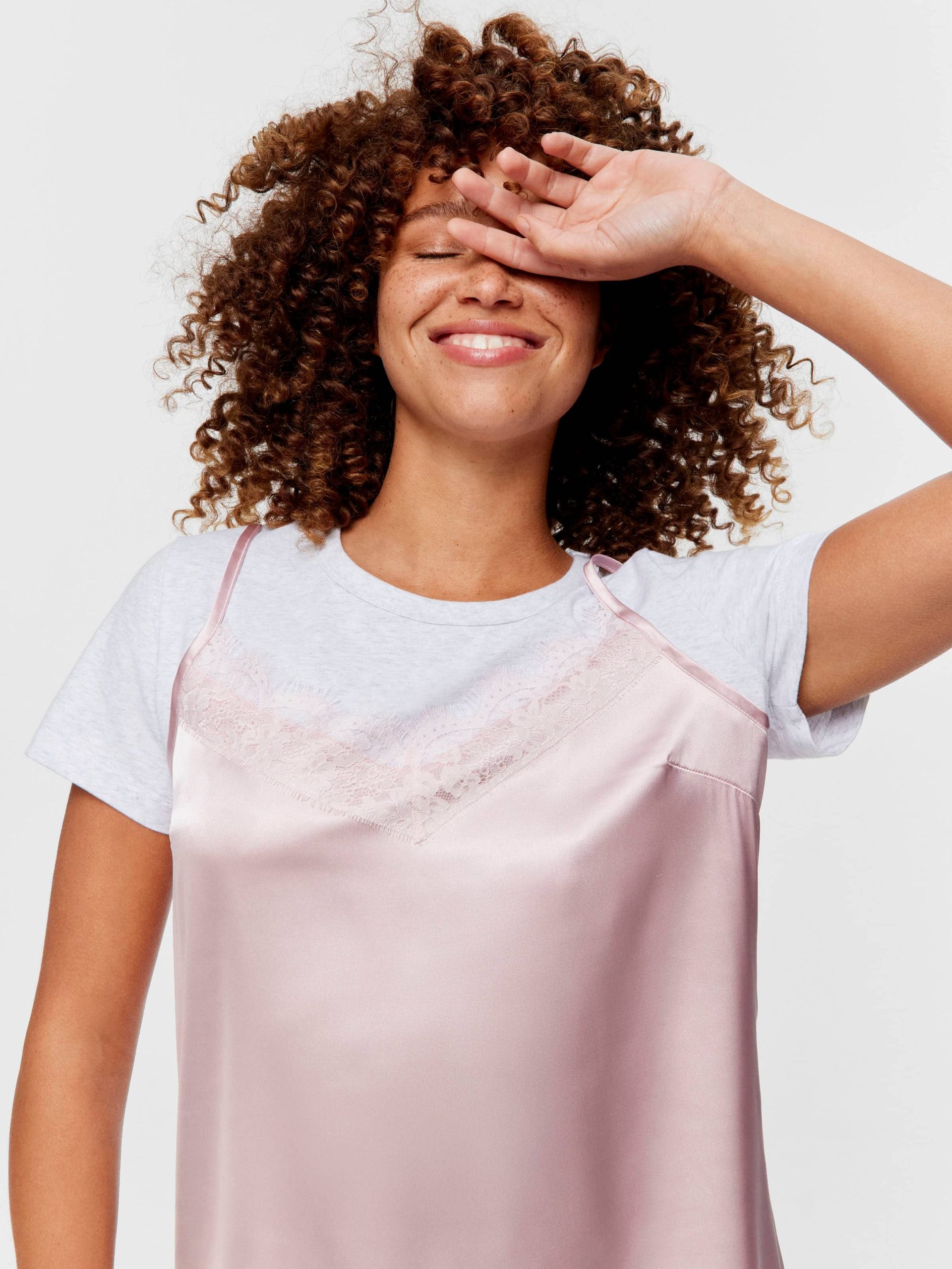 T-Shirt Satin Slip Nightie Multi