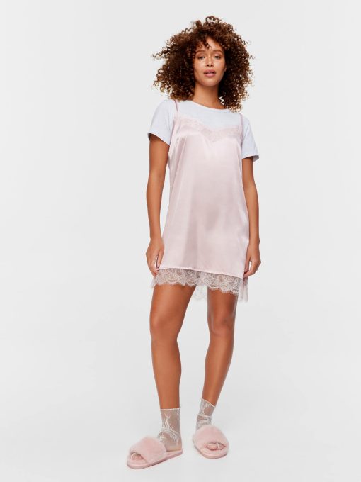 T-Shirt Satin Slip Nightie Multi