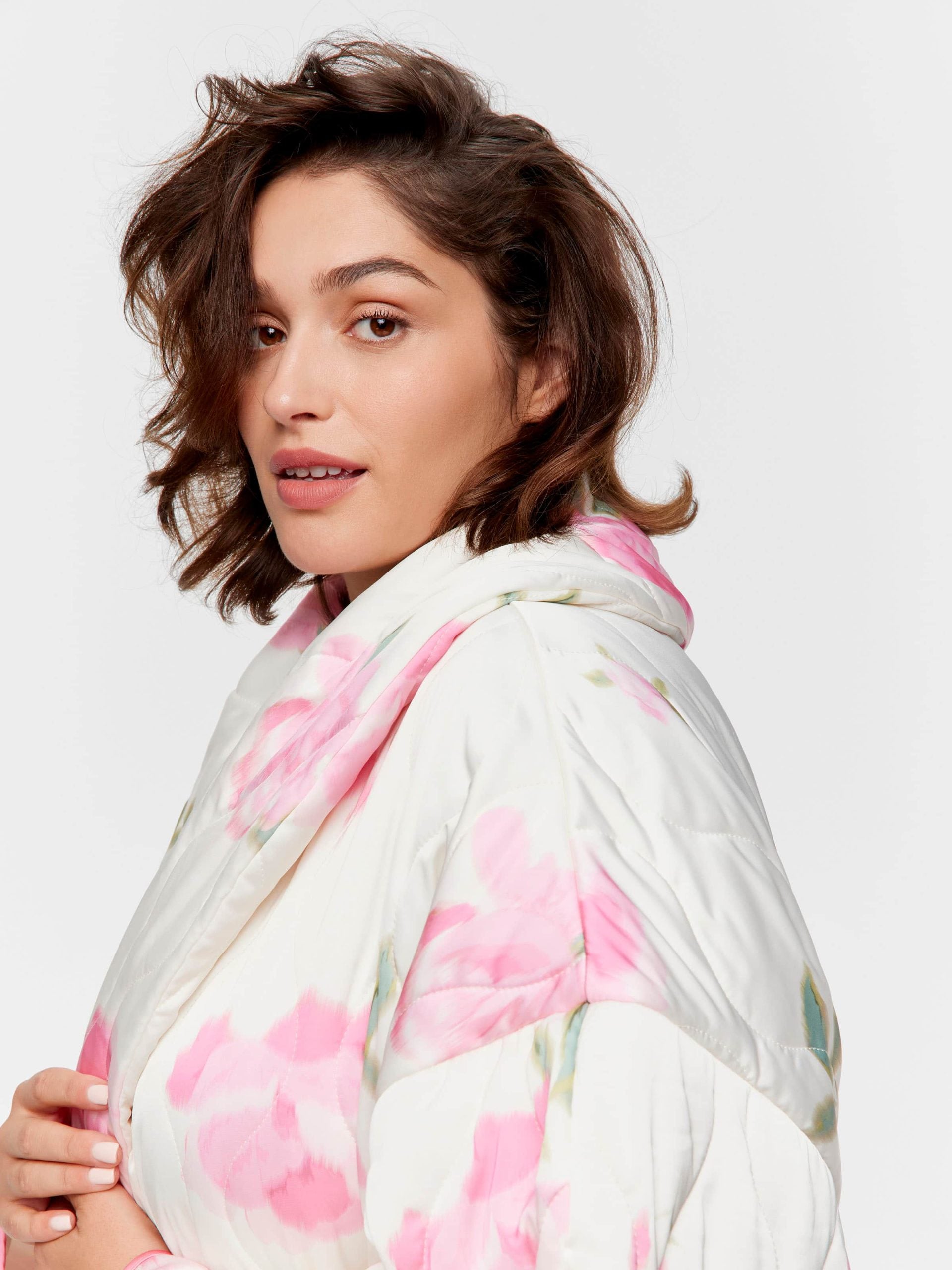 P.A. Plus Floral Satin Quilted Gown Multi