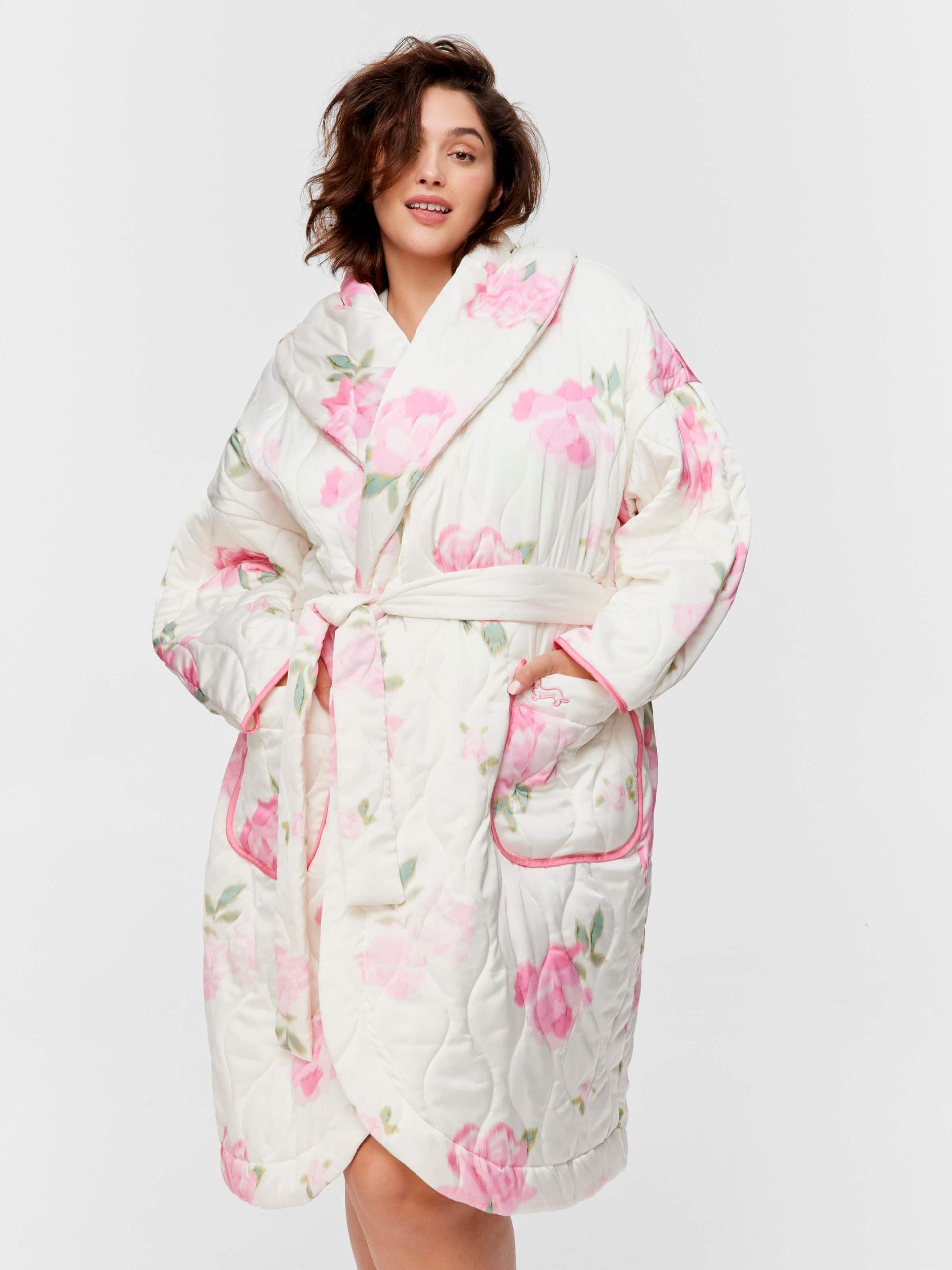 P.A. Plus Floral Satin Quilted Gown Multi
