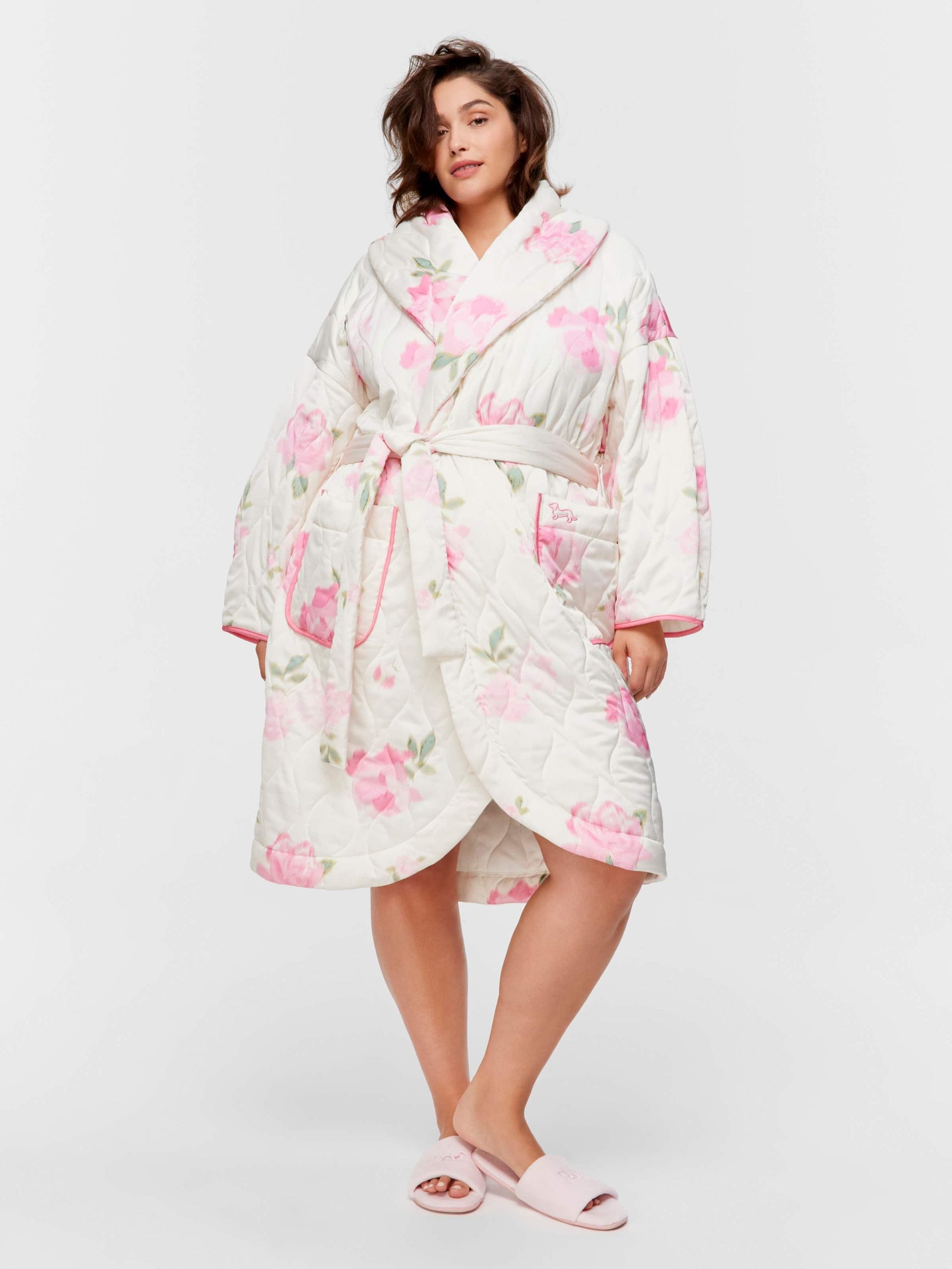 P.A. Plus Floral Satin Quilted Gown Multi