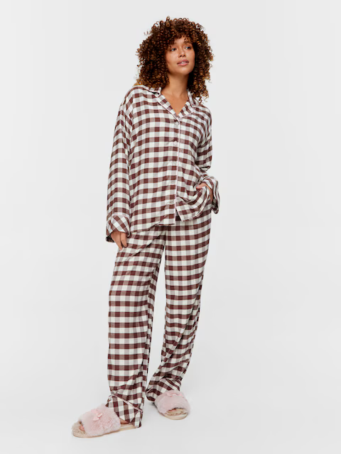 Chocolate Gingham Viscose Flannelette Long Sleeve Shirt