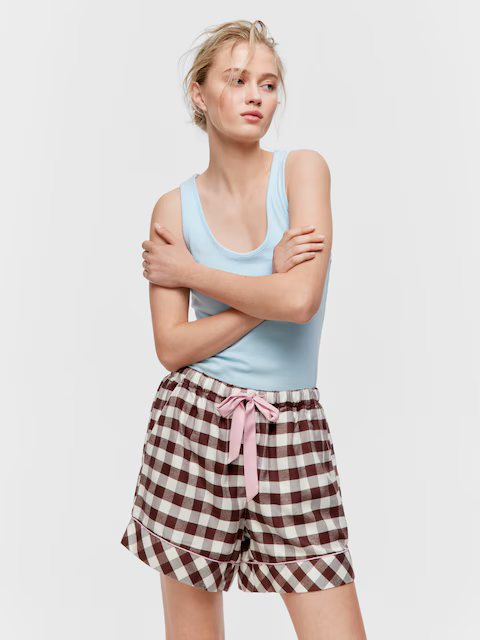 Chocolate Gingham Viscose Flannelette Mid Short