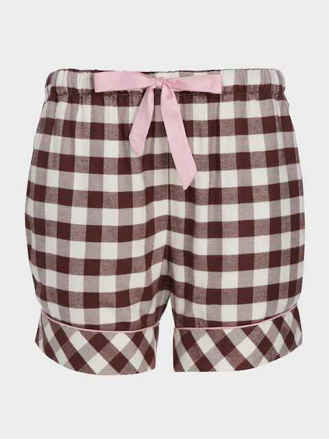 Chocolate Gingham Viscose Flannelette Mid Short
