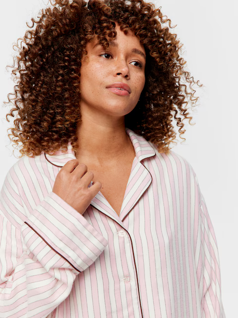 Pink Stripe Viscose Flannelette Long Sleeve Shirt