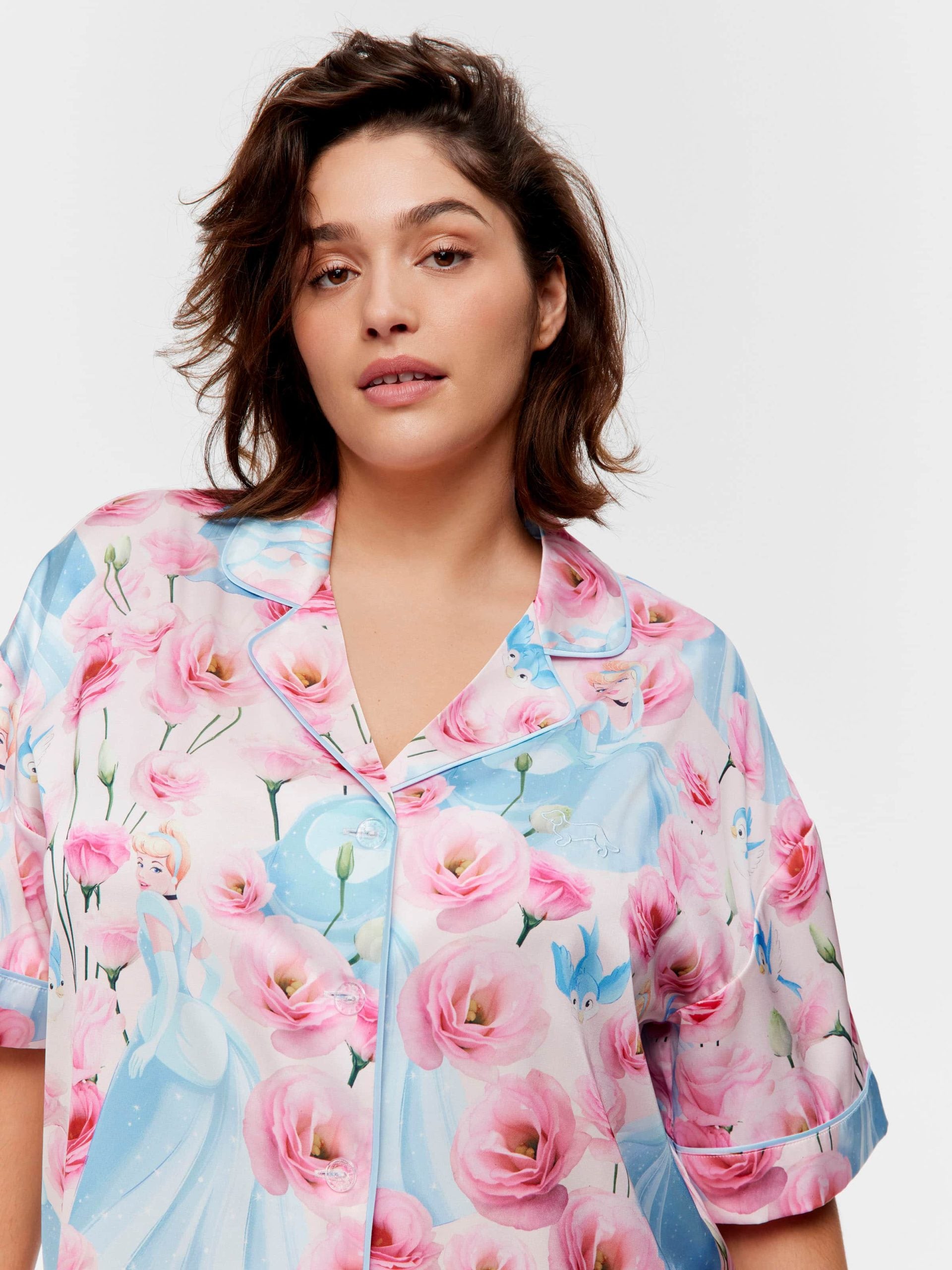 P.A. Plus Disney Cinderella Rose Satin Short Sleeve &amp; Pant Pj Set Multi