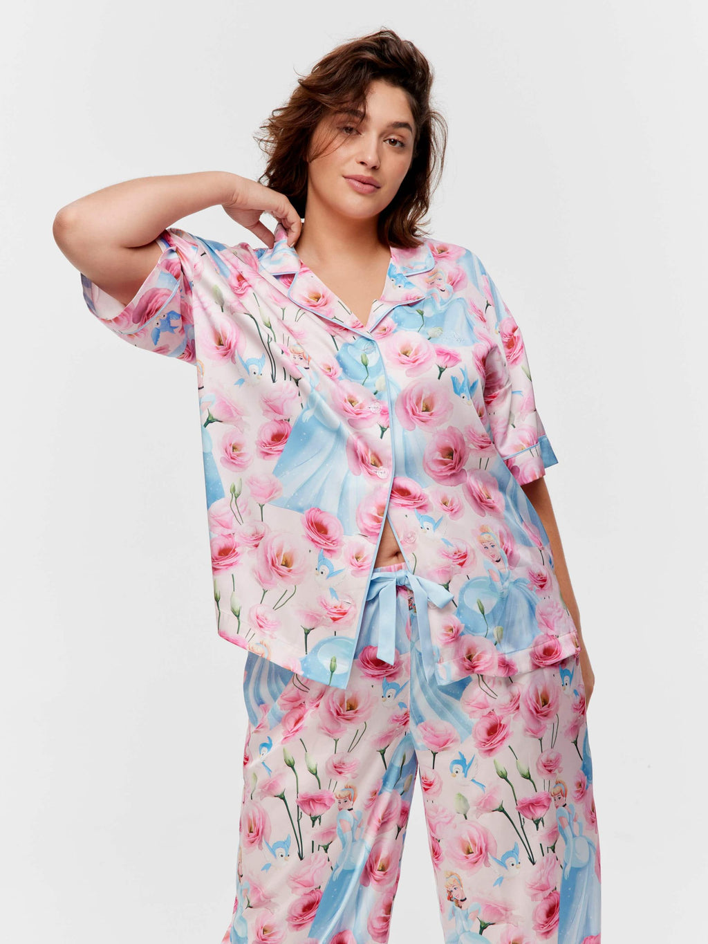 P.A. Plus Disney Cinderella Rose Satin Short Sleeve &amp; Pant Pj Set Multi