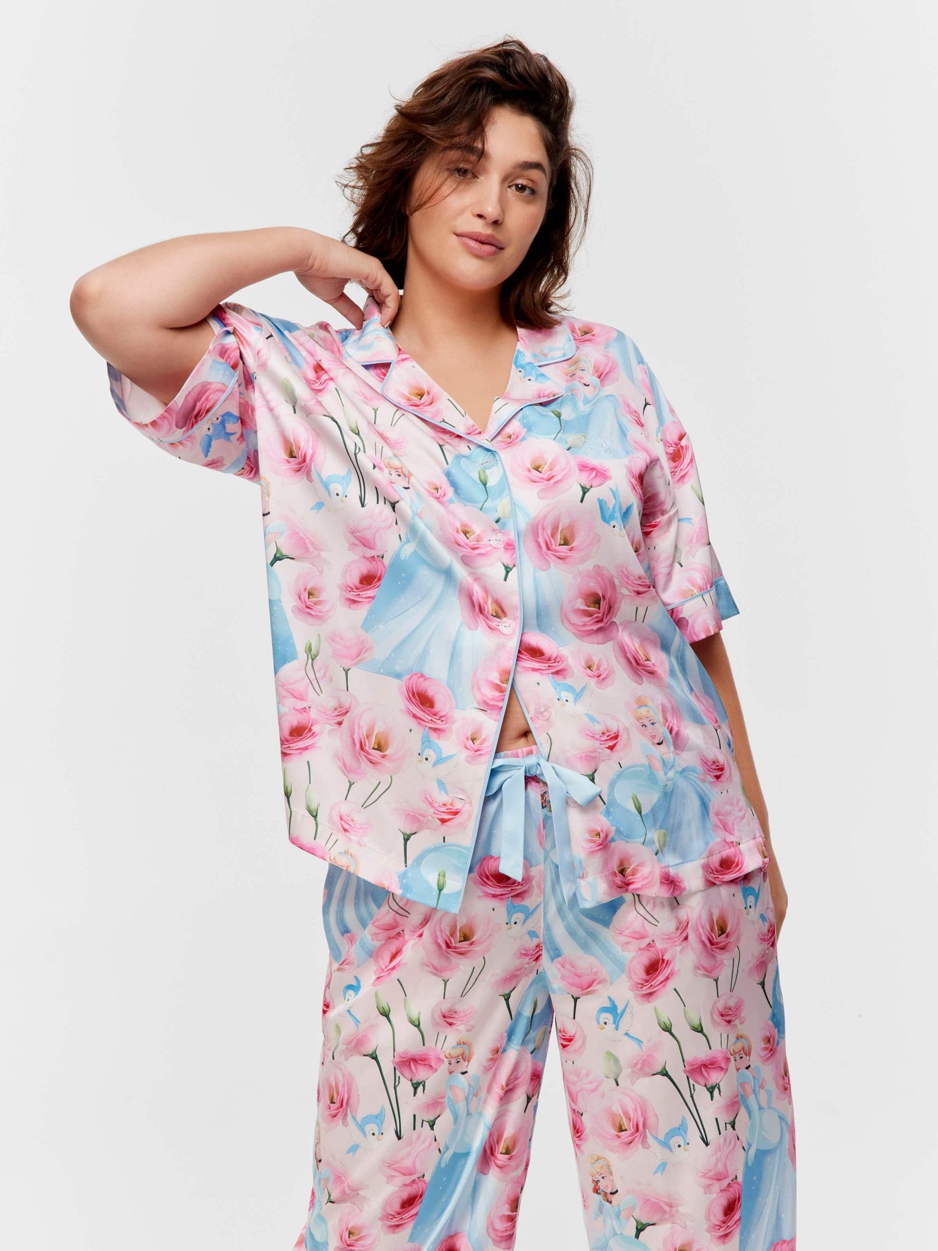 P.A. Plus Disney Cinderella Rose Satin Short Sleeve &amp; Pant Pj Set Multi