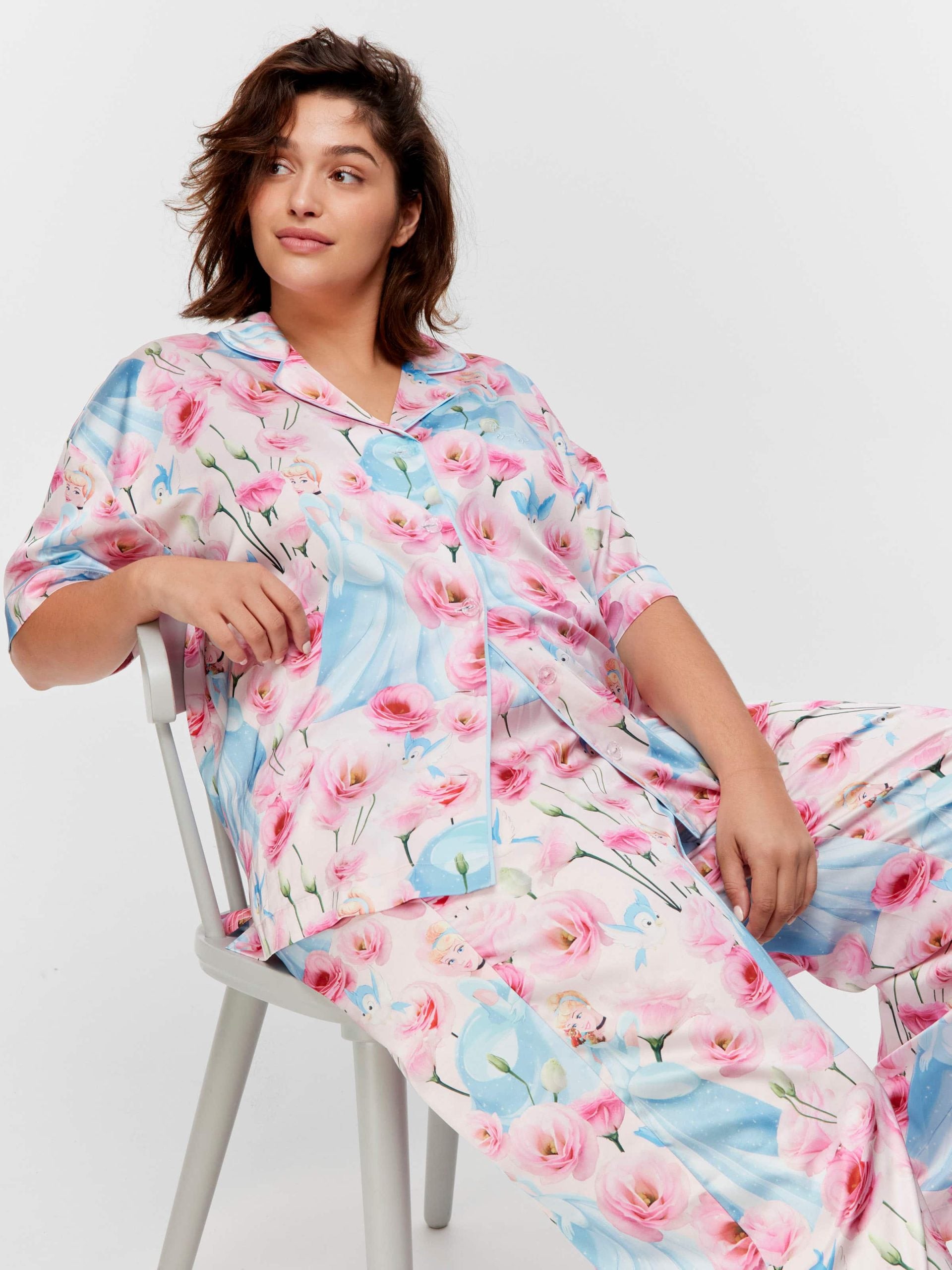 P.A. Plus Disney Cinderella Rose Satin Short Sleeve &amp; Pant Pj Set Multi
