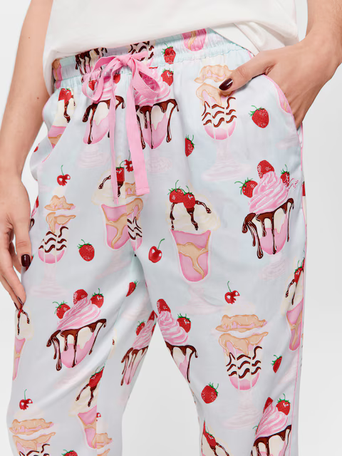 Ice Cream Sundae 100% Cotton 3/4 Roll Up Pj Pant