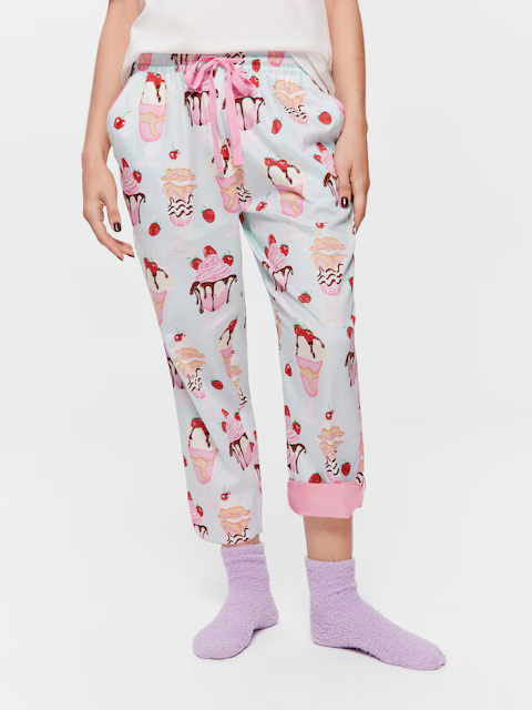 Ice Cream Sundae 100% Cotton 3/4 Roll Up Pj Pant