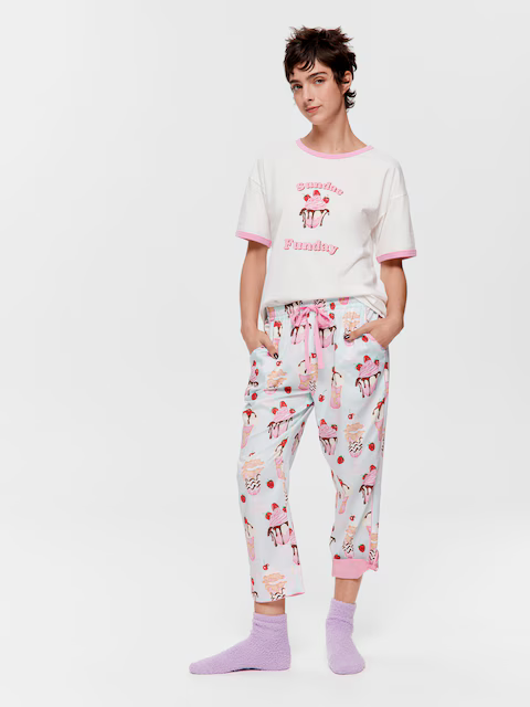 Ice Cream Sundae 100% Cotton 3/4 Roll Up Pj Pant