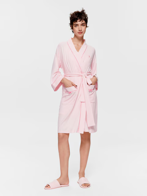 Pink Bow Rib Knit Gown