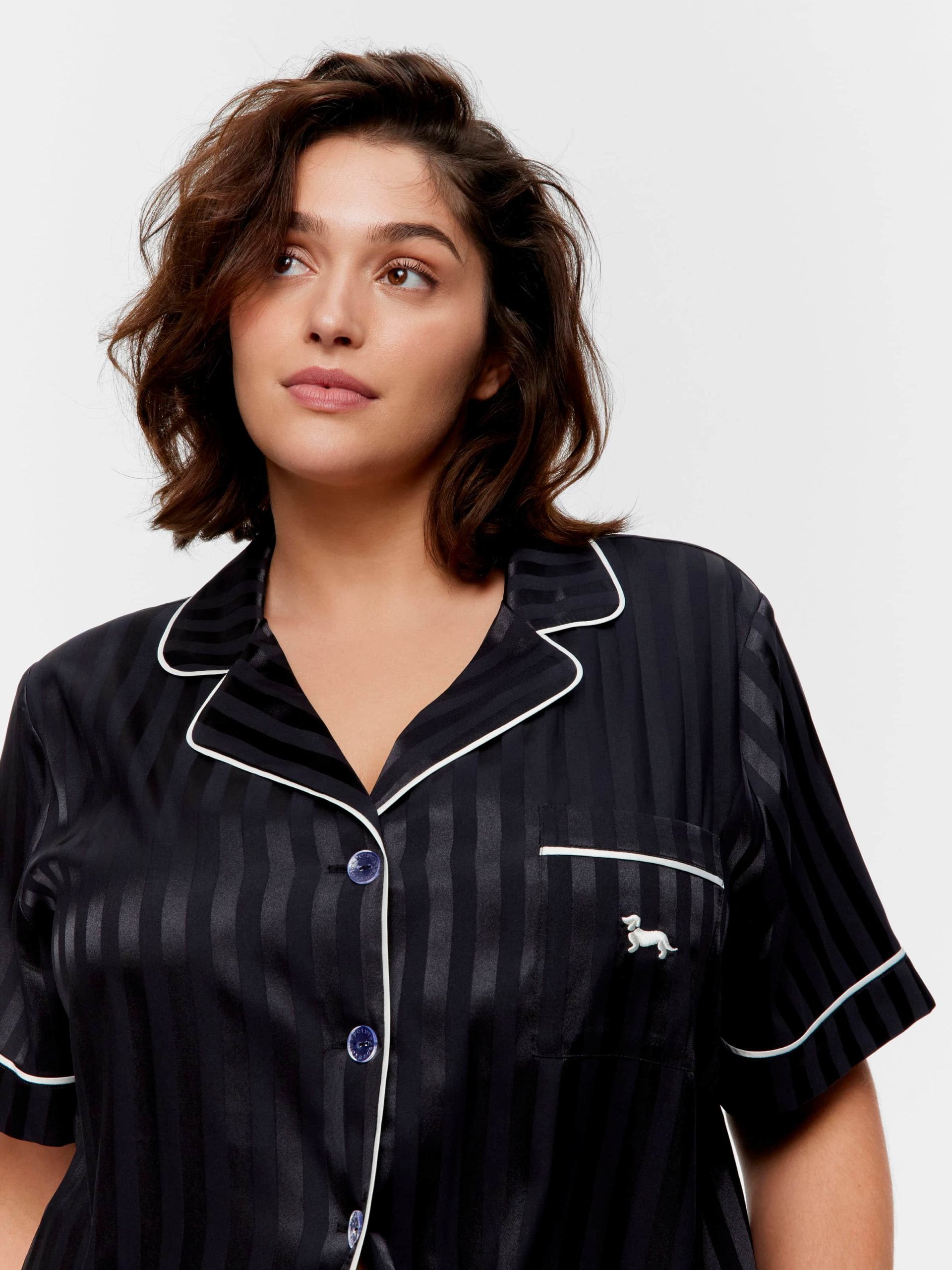 P.A. Plus Black Stripe Chic Satin Shortie Pj Set Black Stripe