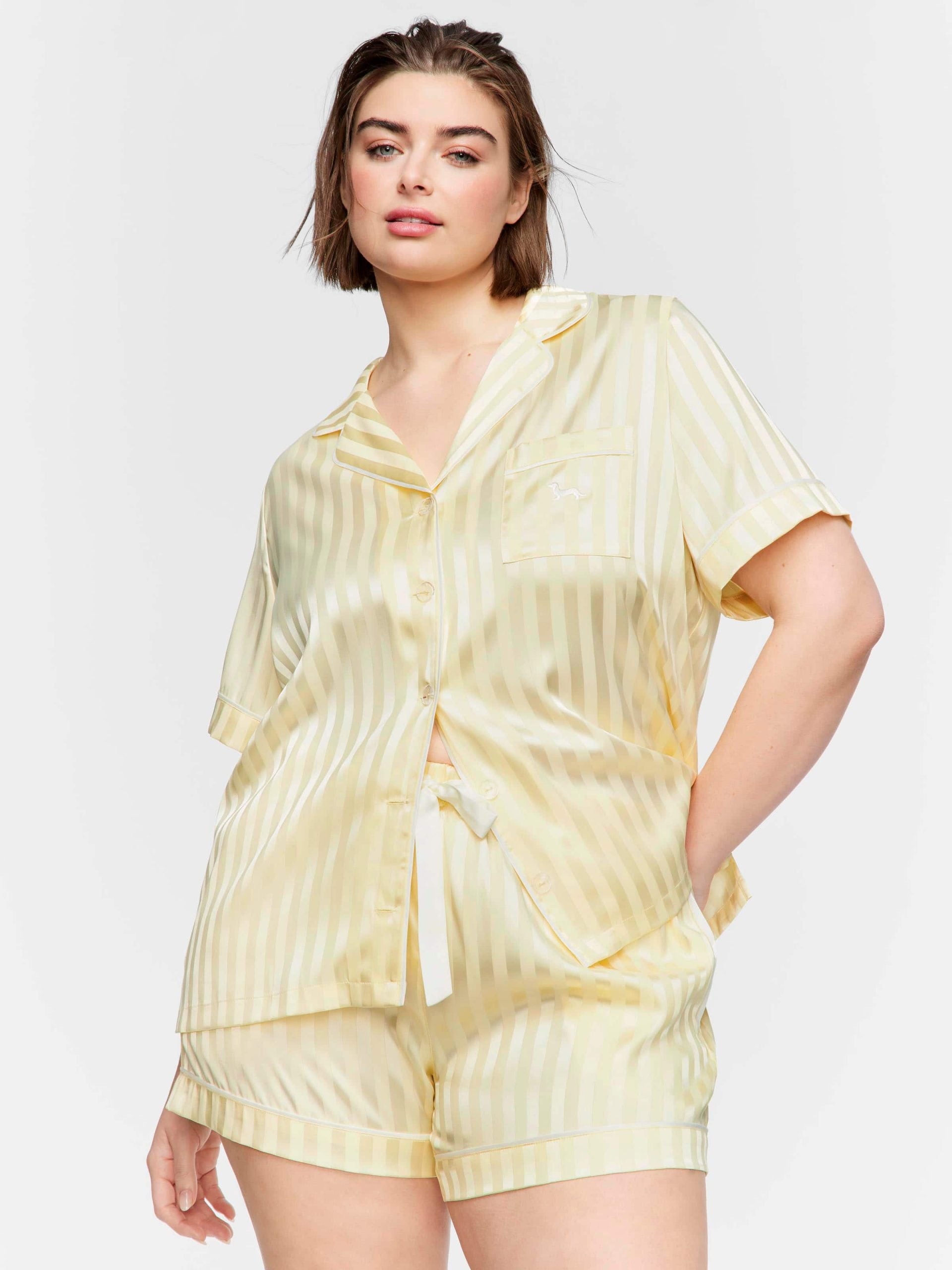 P.A. Plus Butter Stripe Chic Satin Shortie Pj Set Butter