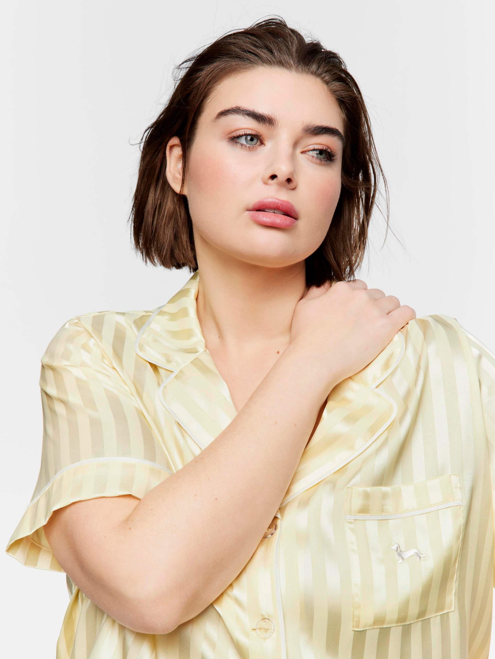 P.A. Plus Butter Stripe Chic Satin Shortie Pj Set Butter