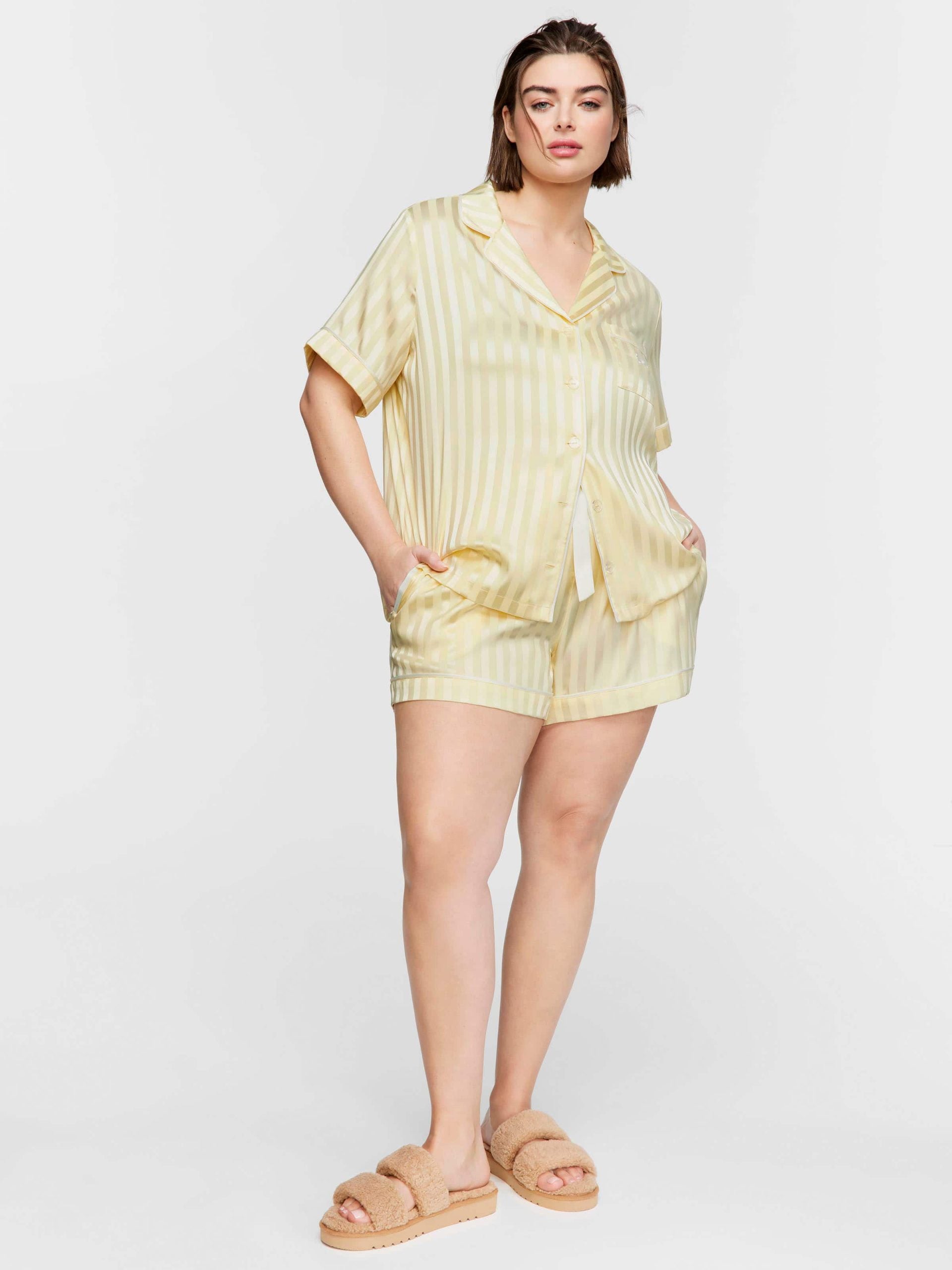 P.A. Plus Butter Stripe Chic Satin Shortie Pj Set Butter