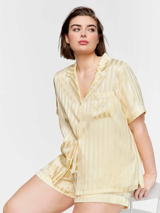 P.A. Plus Butter Stripe Chic Satin Shortie Pj Set Butter