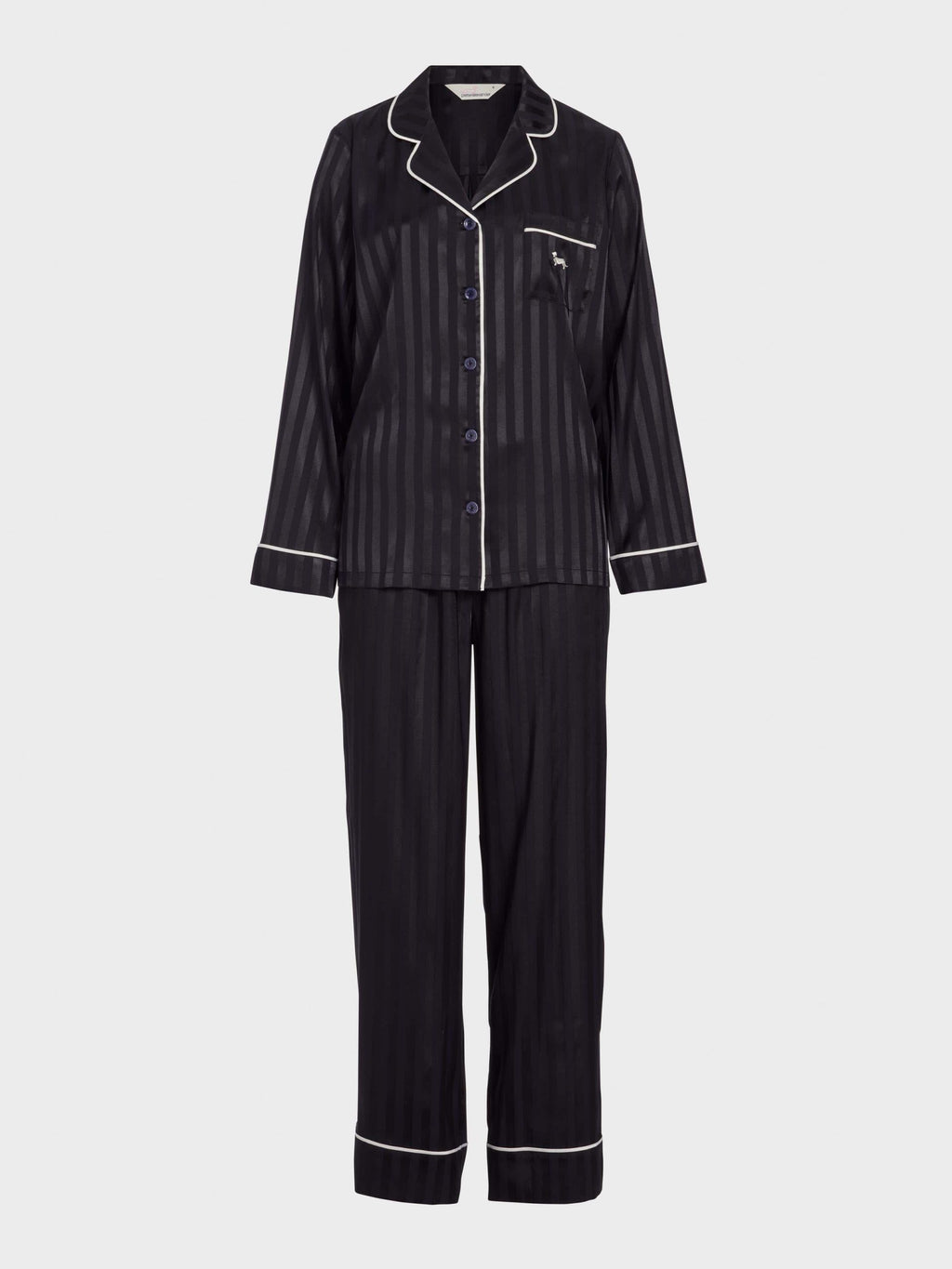 Black Stripe Chic Satin Long Pj Set Black Stripe