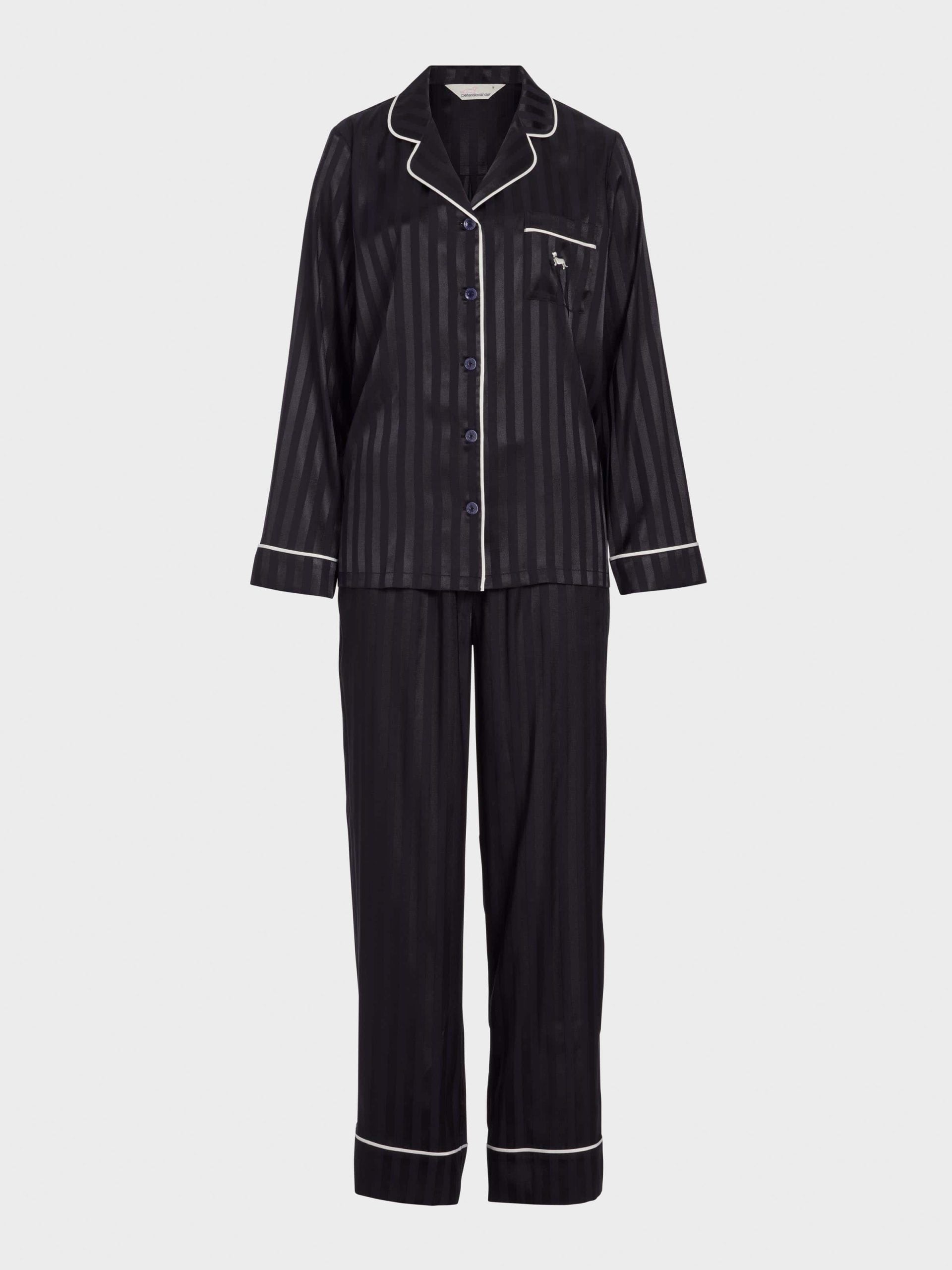 Black Stripe Chic Satin Long Pj Set Black Stripe
