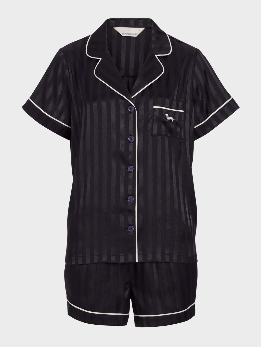 Black Stripe Chic Satin Shortie Pj Set Black Stripe