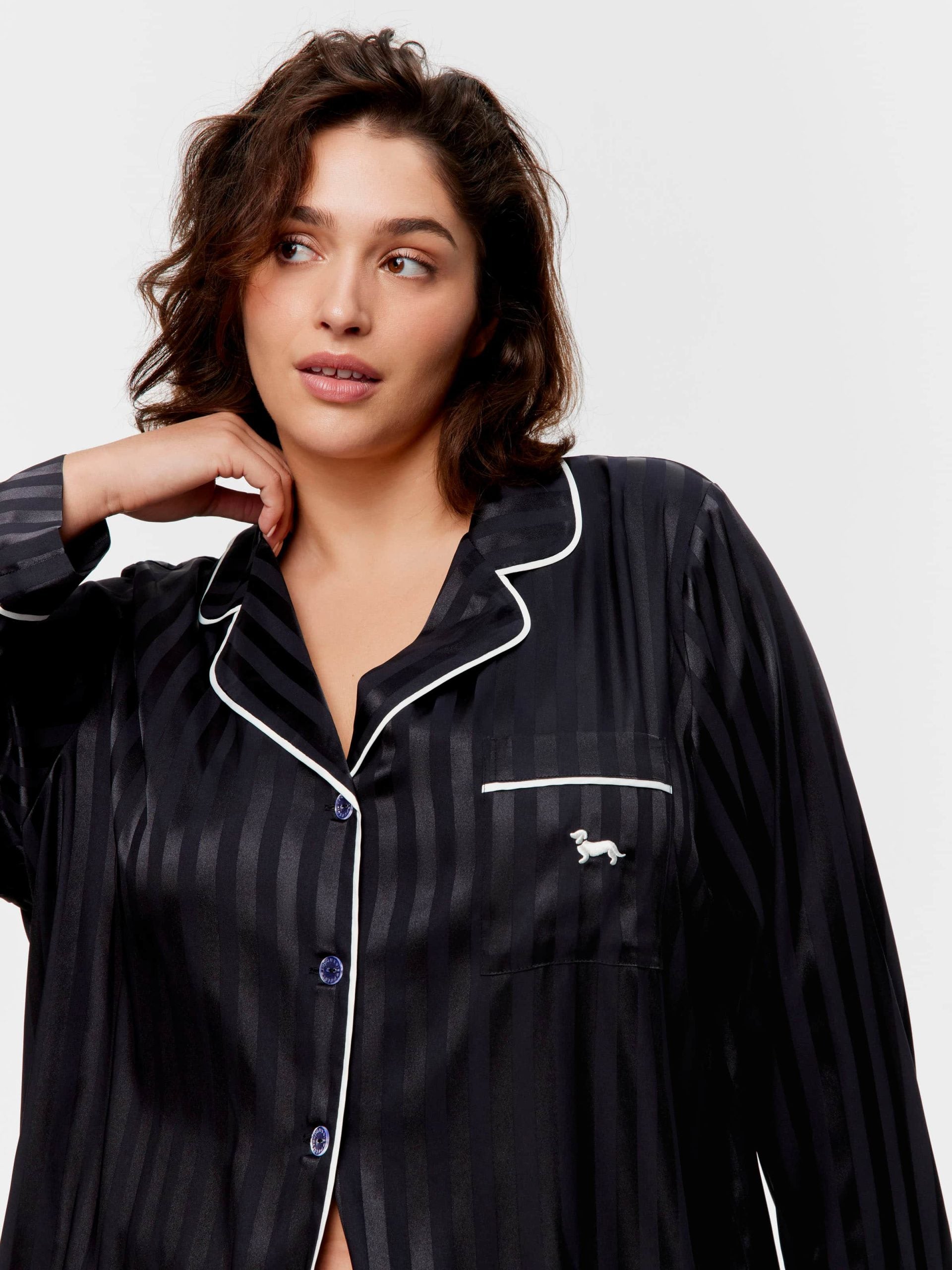 P.A. Plus Black Stripe Chic Satin Long Pj Set Black Stripe