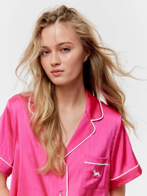 Pink Lurex Chic Satin Shortie Pj Set Pink Lurex