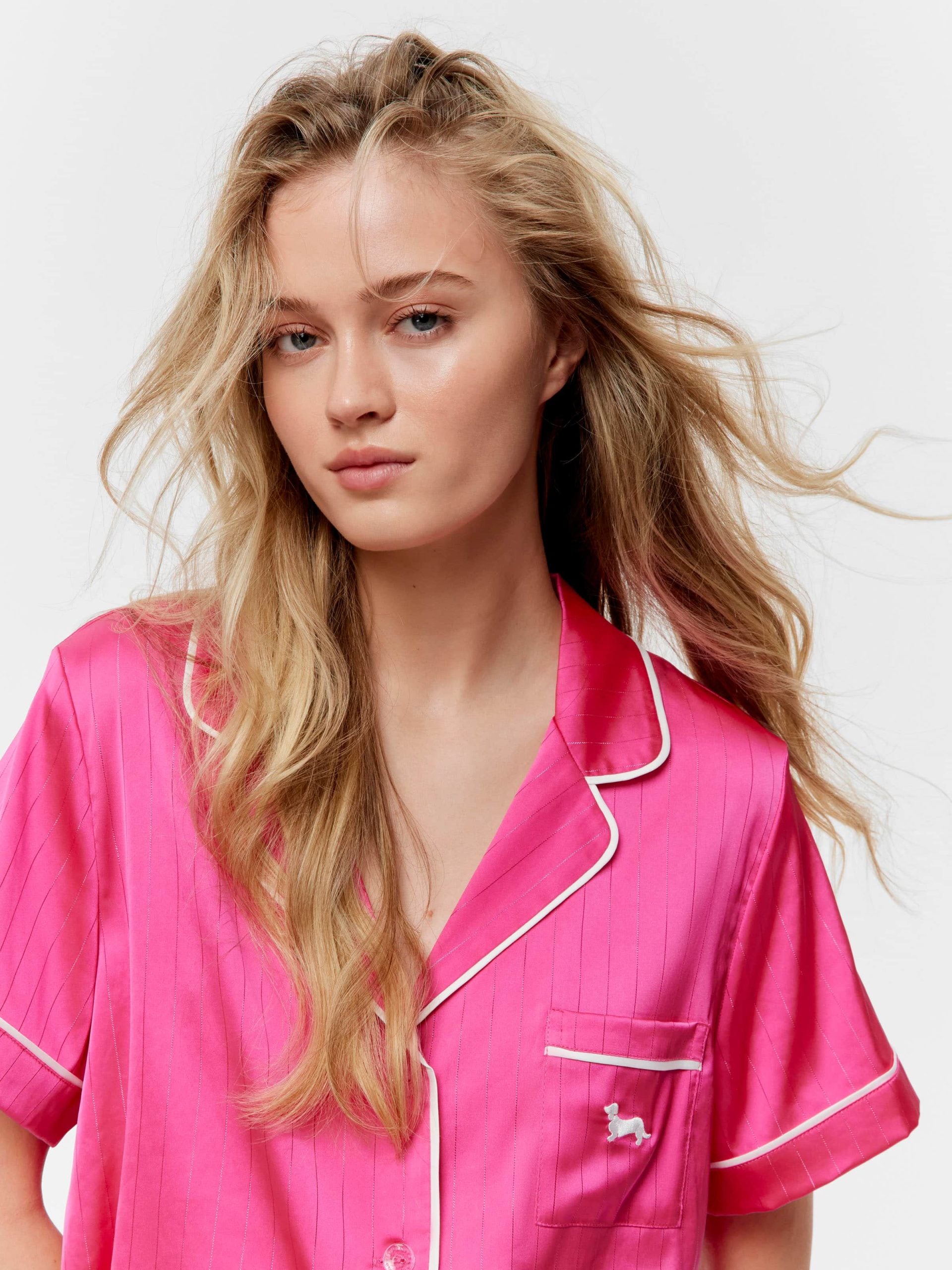 Pink Lurex Chic Satin Shortie Pj Set Pink Lurex