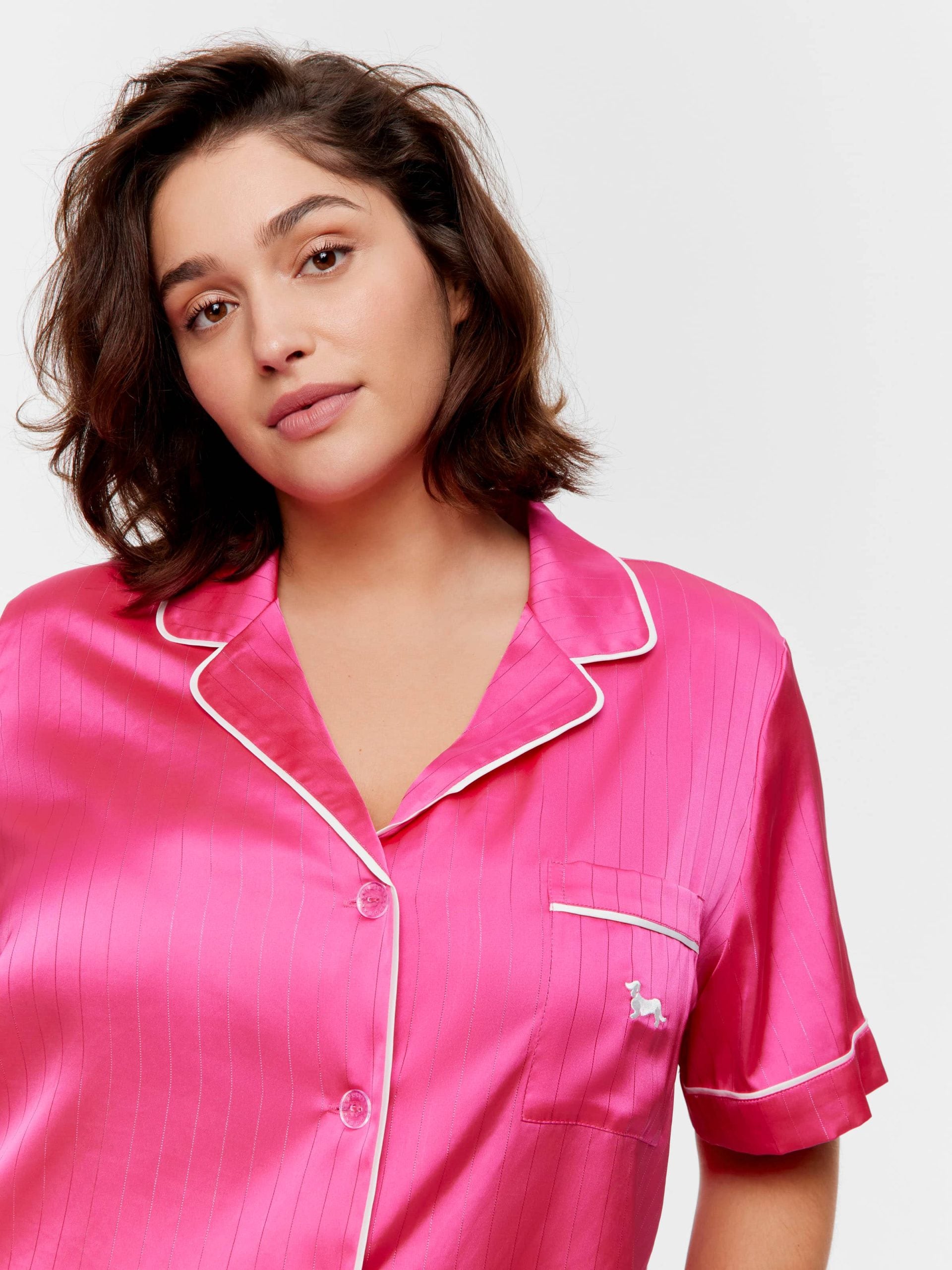 P.A. Plus Pink Lurex Chic Satin Shortie Pj Set Pink Lurex