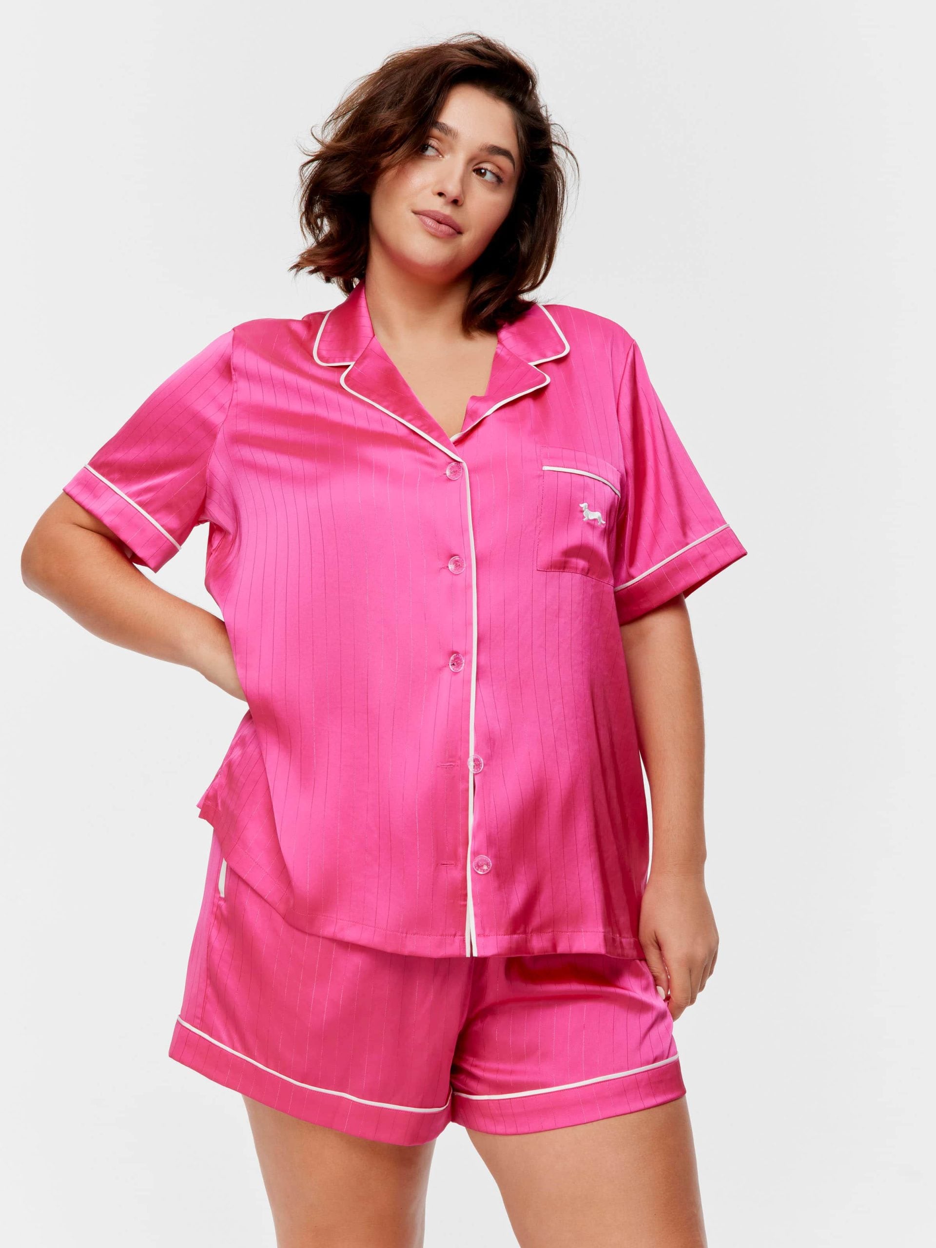 P.A. Plus Pink Lurex Chic Satin Shortie Pj Set Pink Lurex