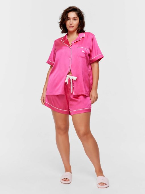 P.A. Plus Pink Lurex Chic Satin Shortie Pj Set Pink Lurex